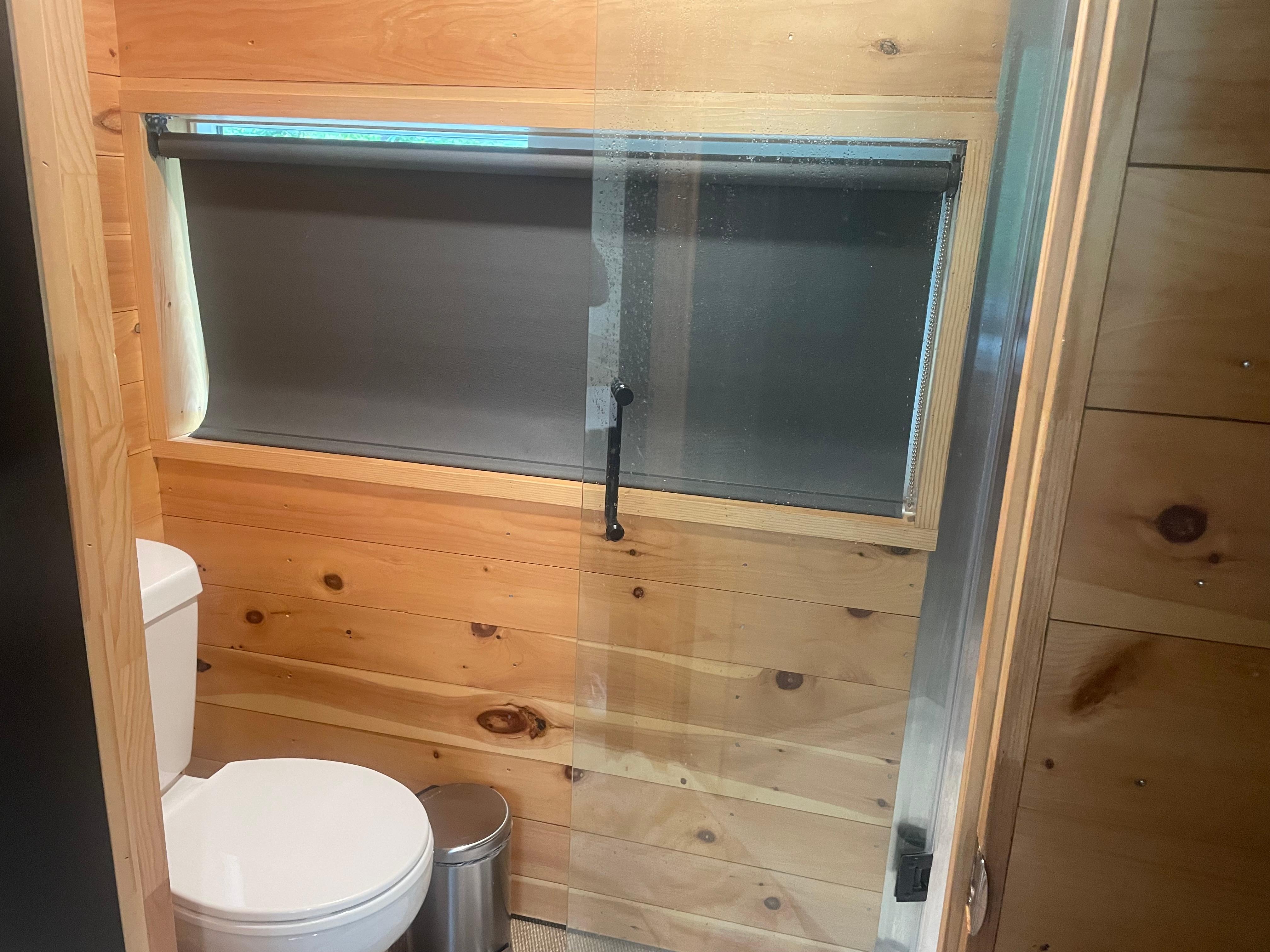 Toilet with shower- but have to take quick showers. Warm water runs out quick 