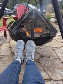Enjoying the fire pit near the lodge