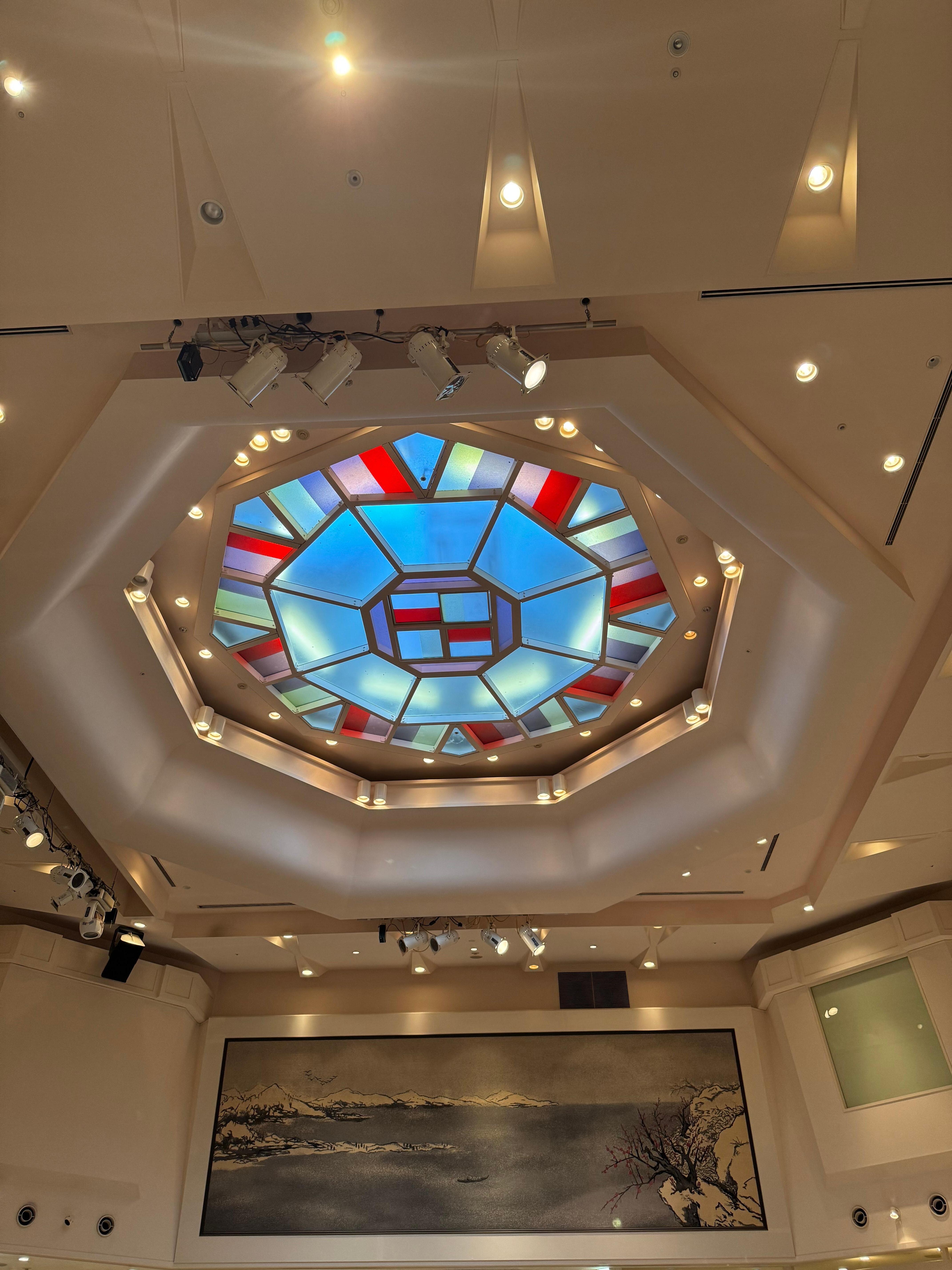 The beautiful ceiling in the basement buffet.