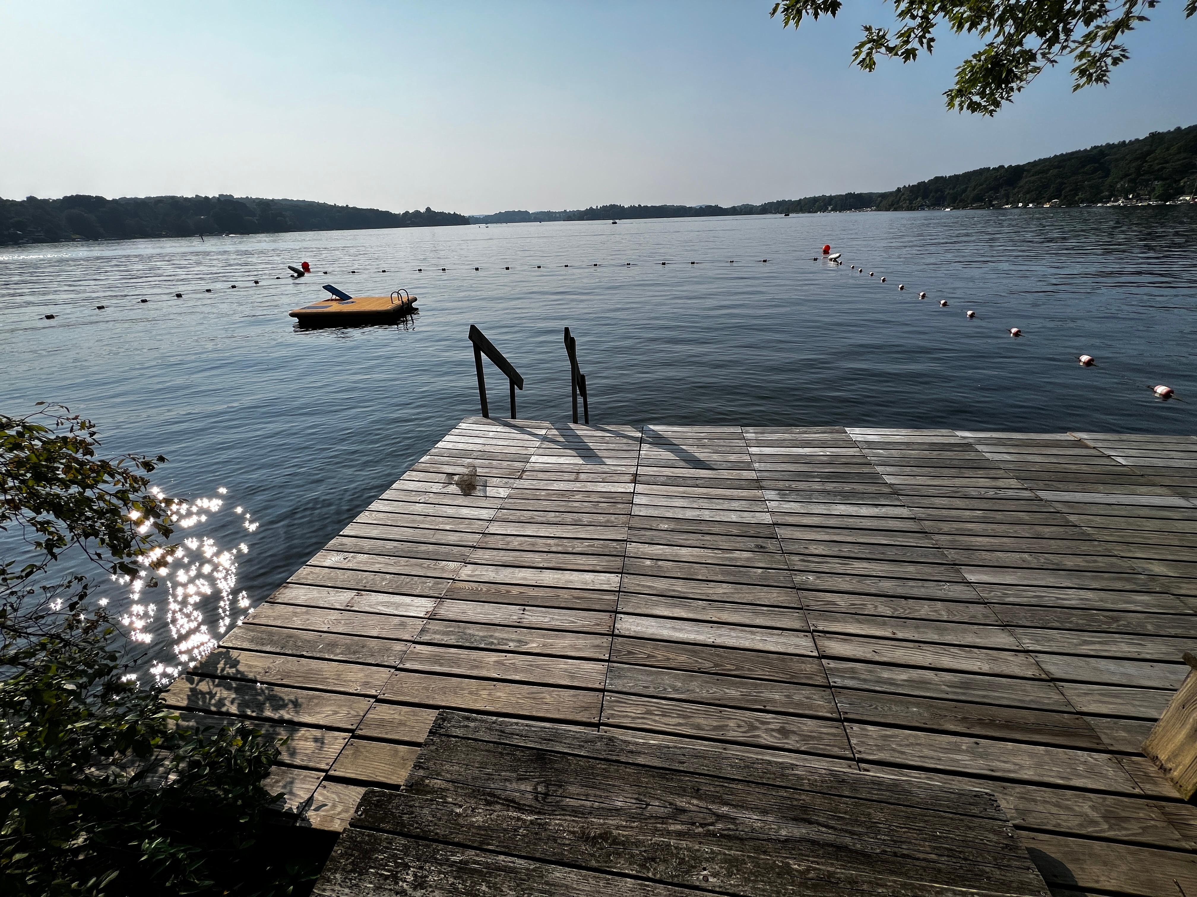 Dock & raft at the end of the street-400-500 feet from house. Tiny beach is to left out of view.