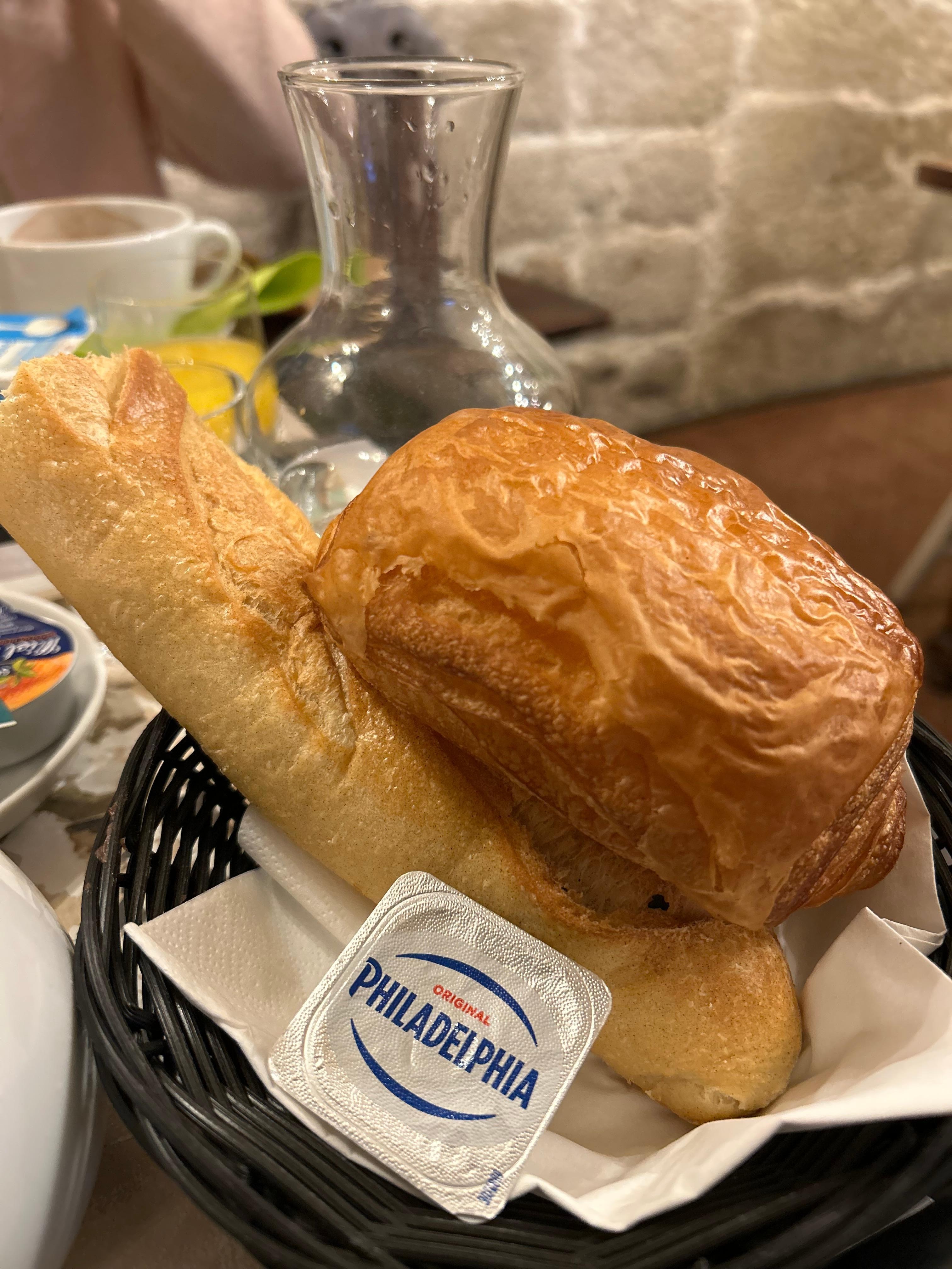 Baguette and croissant for breakfast 