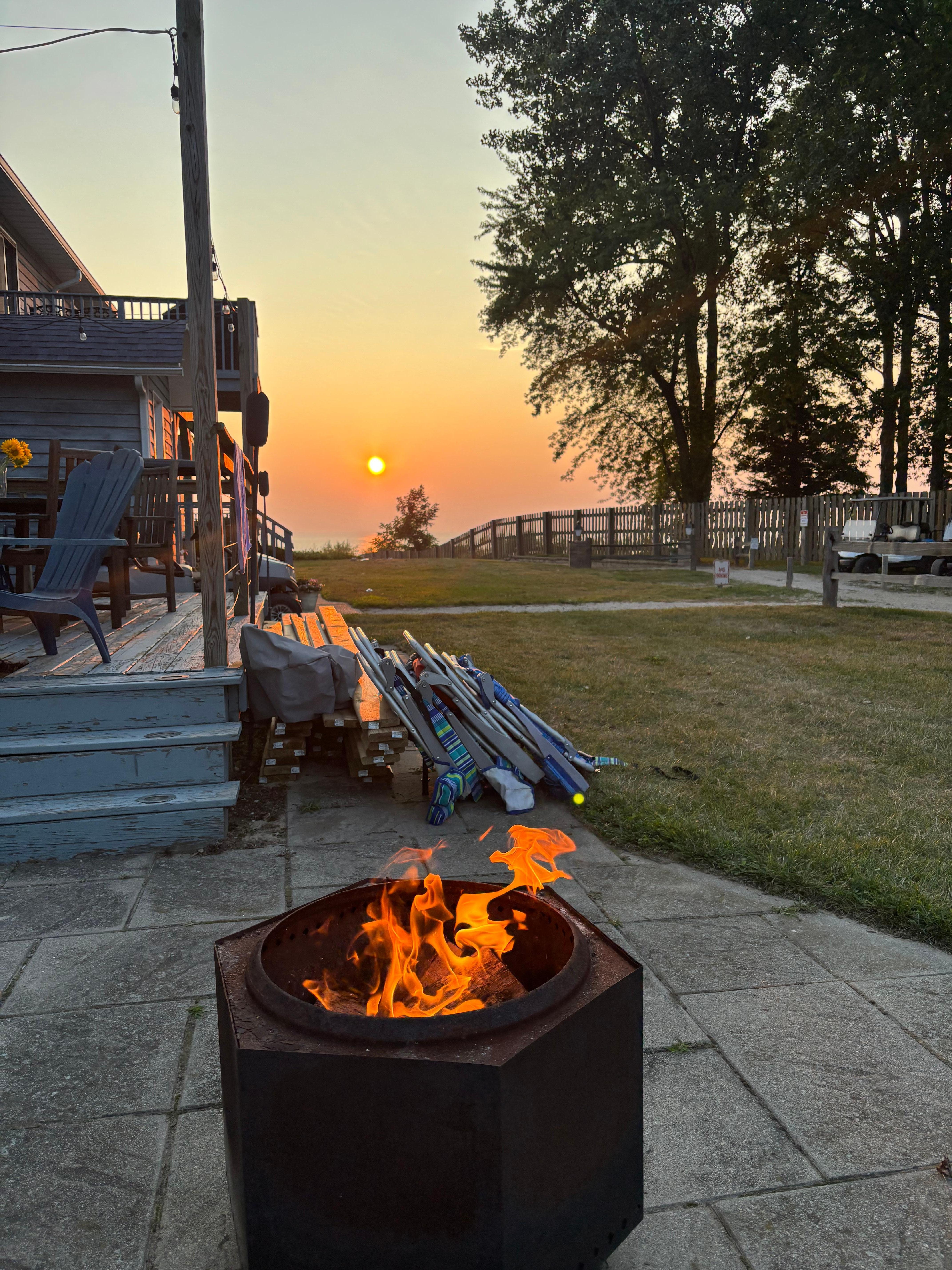 Condo patio fire with Lake view