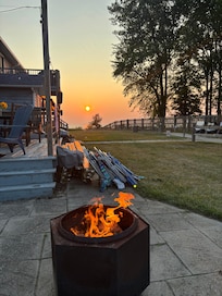 Condo patio fire with Lake view
