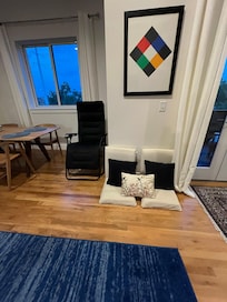 Dining area with beach chairs