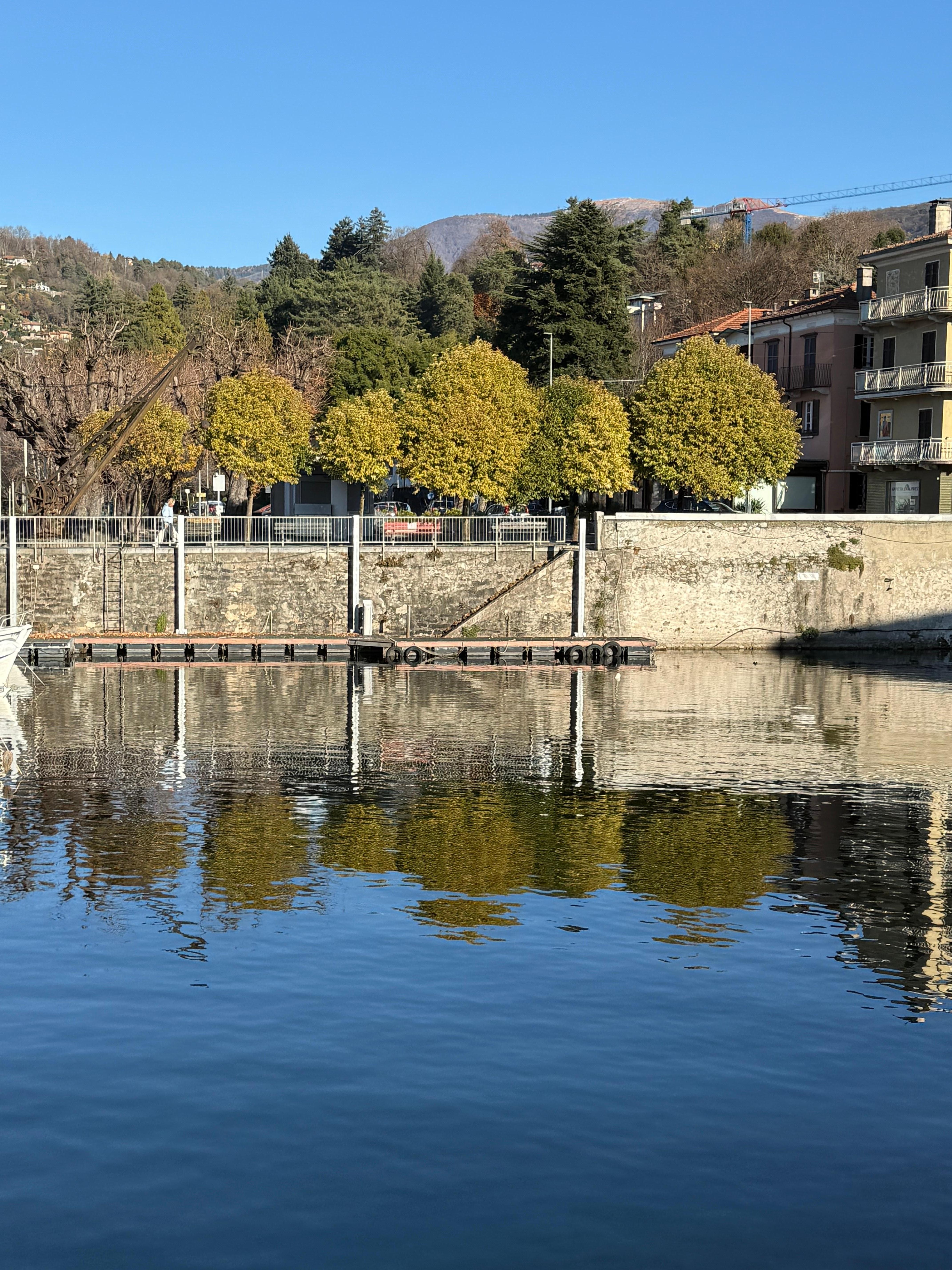 At the lake a block from the apartment.