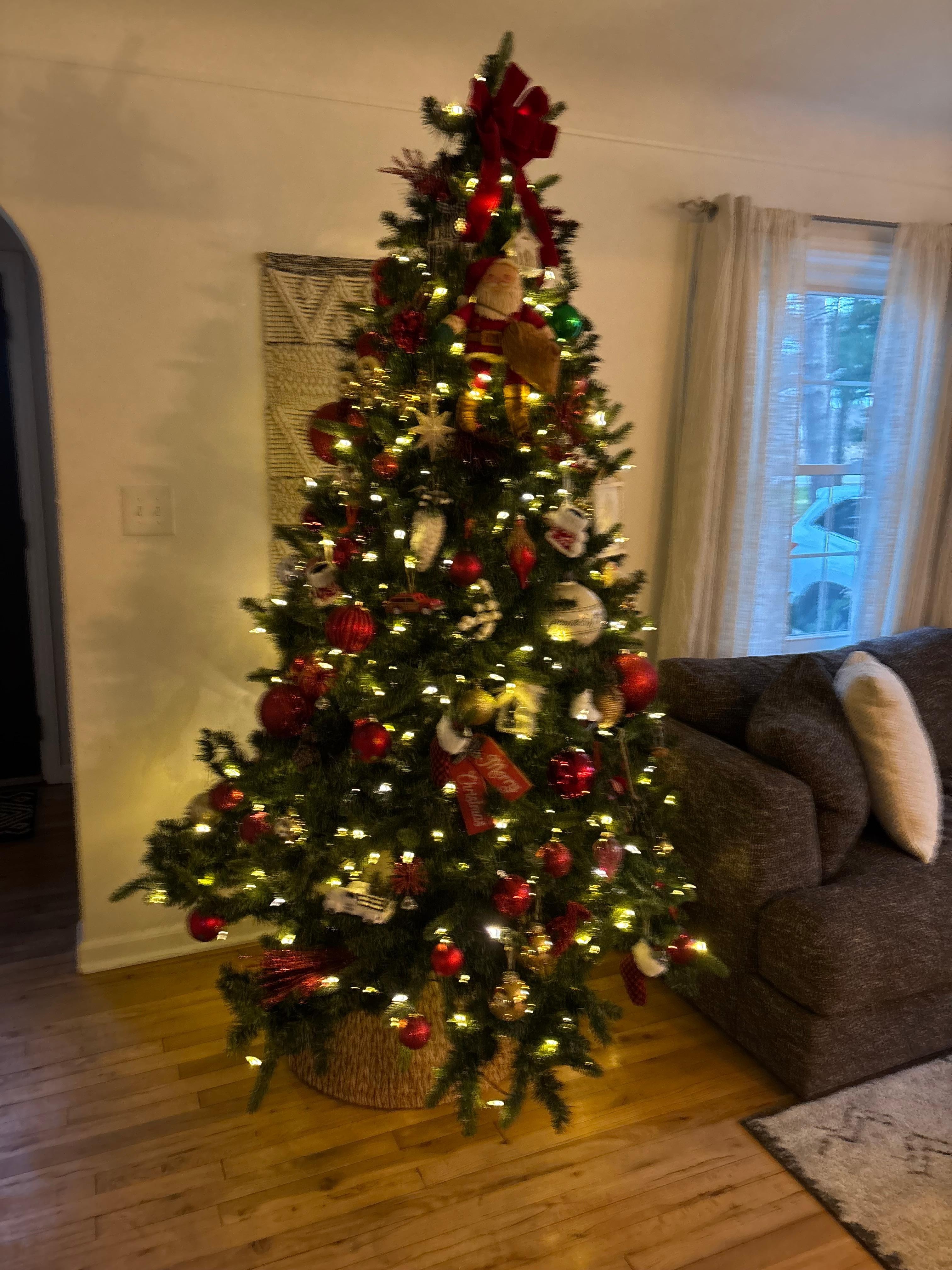 Tree was lit when we got there! Decorated so spectacularly!