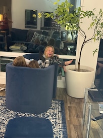 Big windows with an ocean view. Comfy furniture perfect for bedtime stories