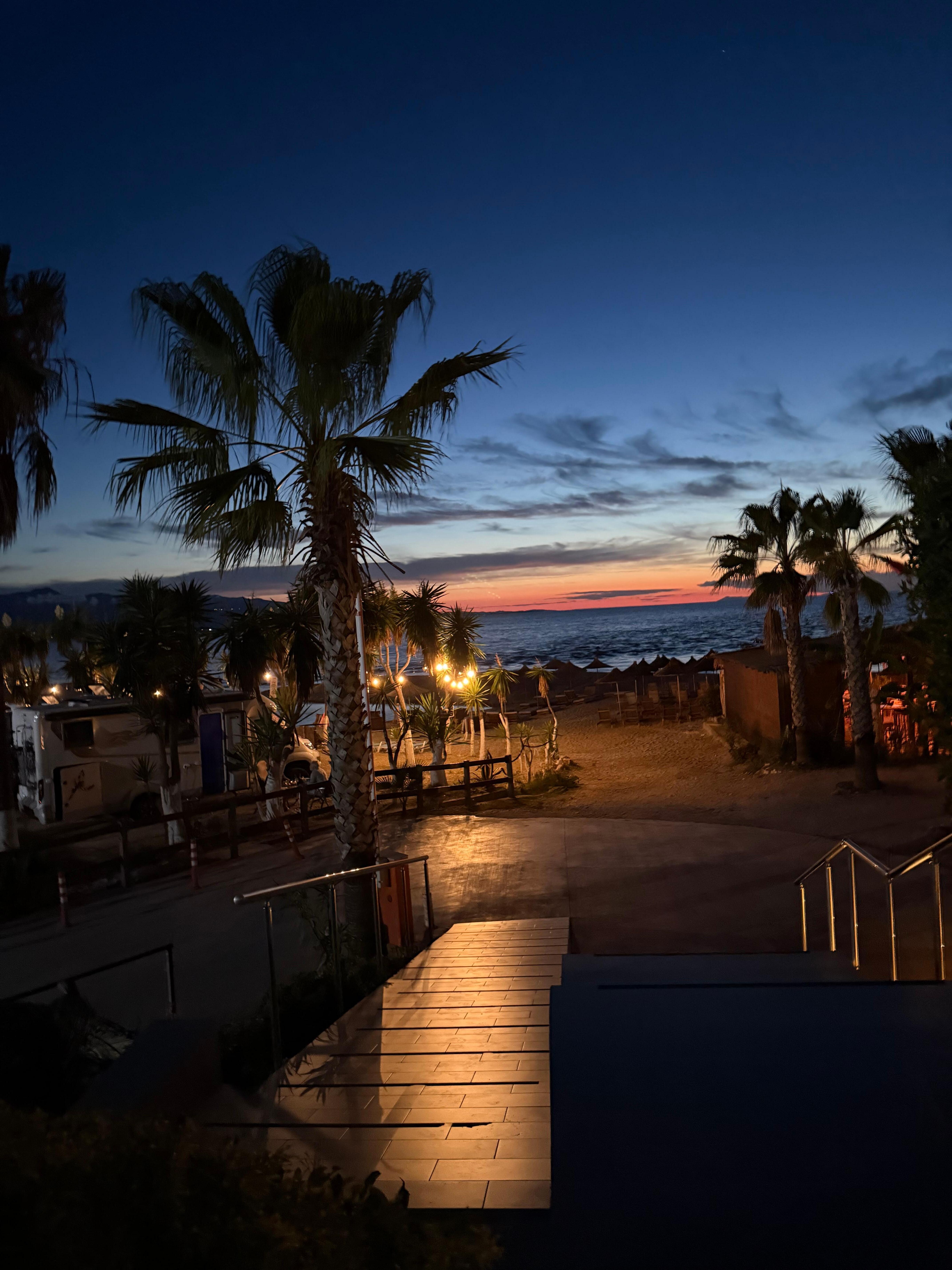 View as you walk down the stairs to the car park during sunset