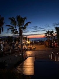 View as you walk down the stairs to the car park during sunset