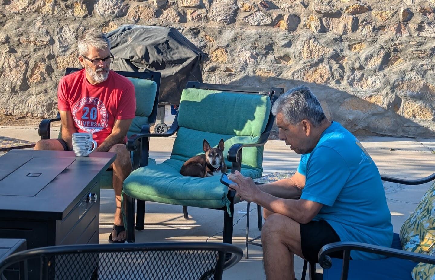 My husband and dad with our doggy