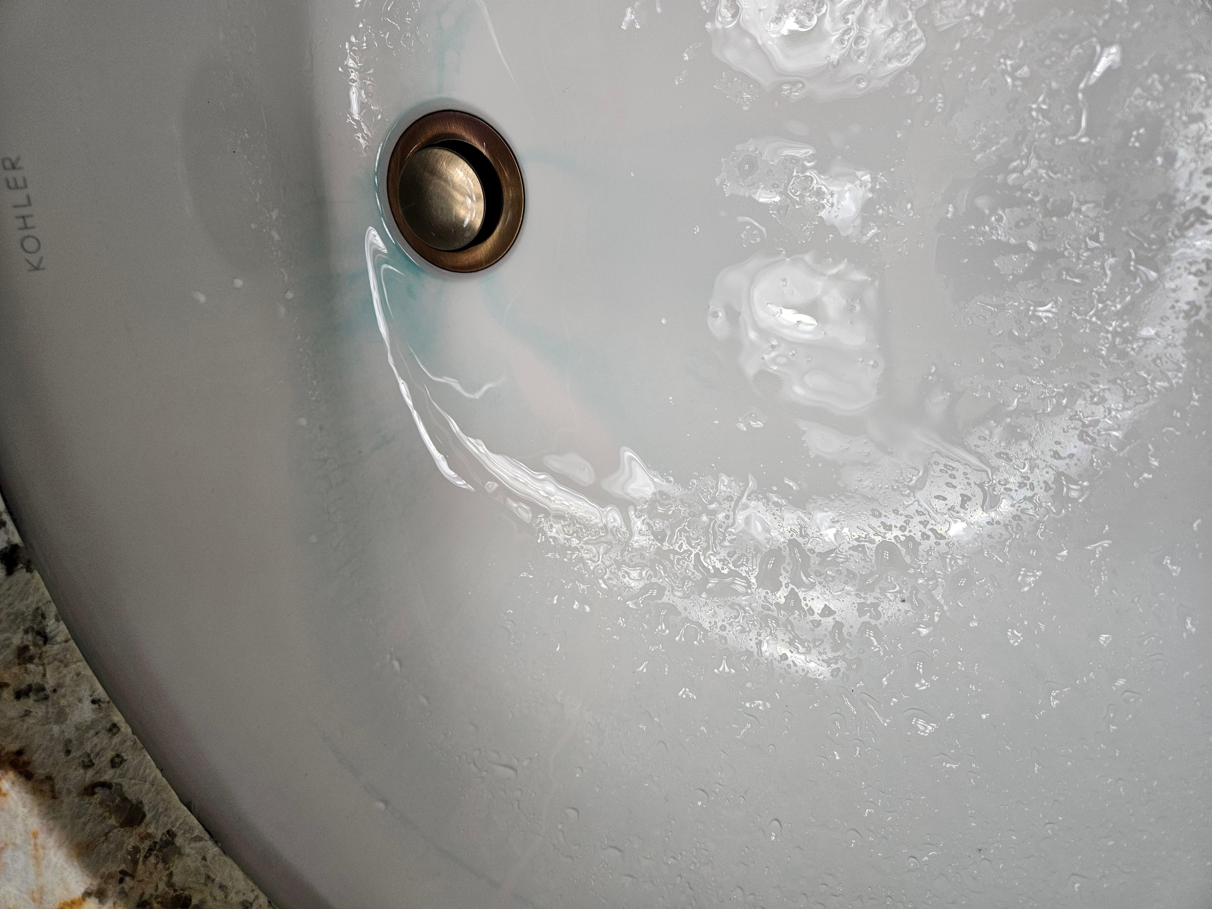 Blue stain in master bathroom sink.