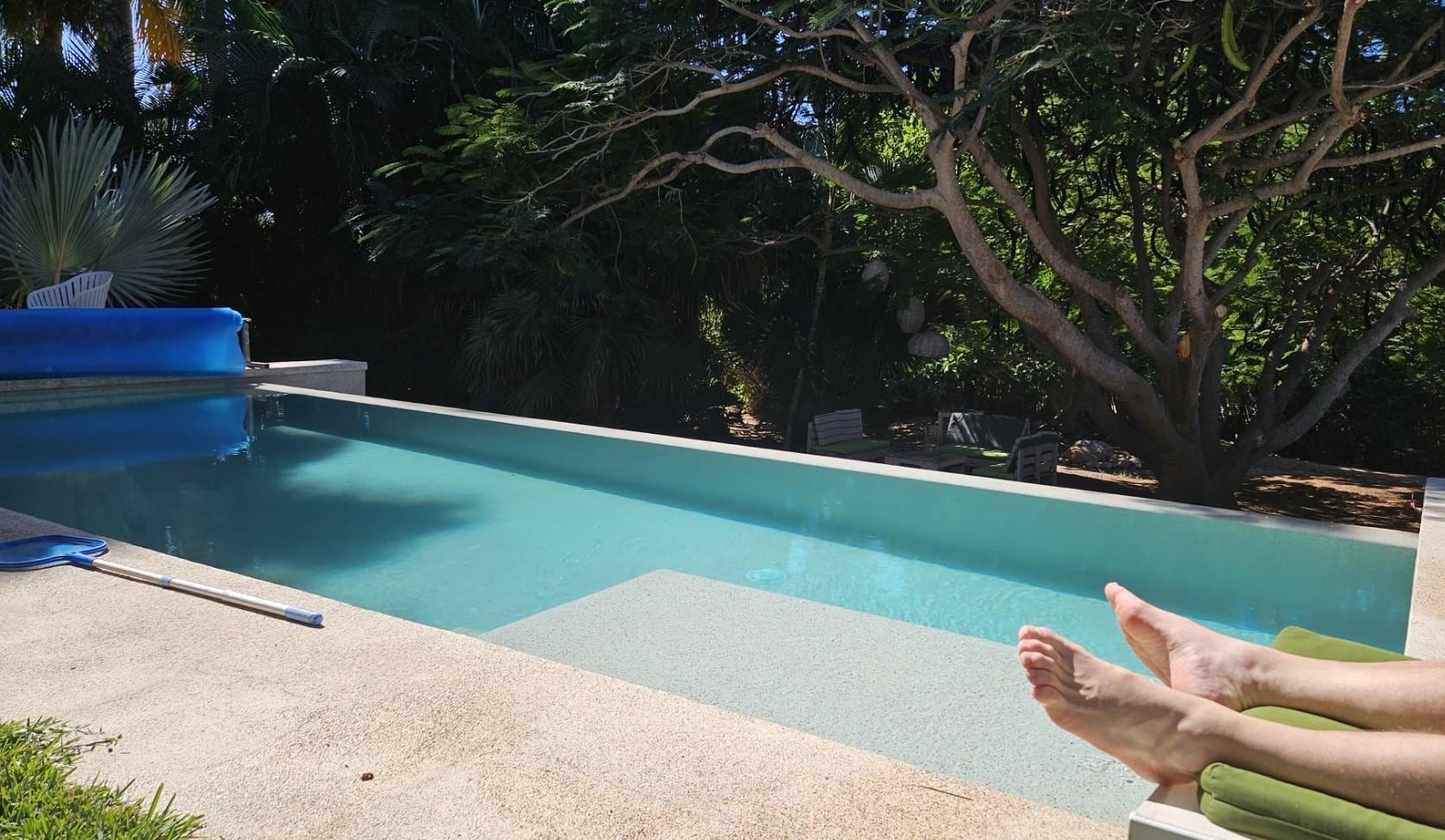 The pool at noon; this is as much sun as the pool gets late Jan/early Feb and only for about an hour.