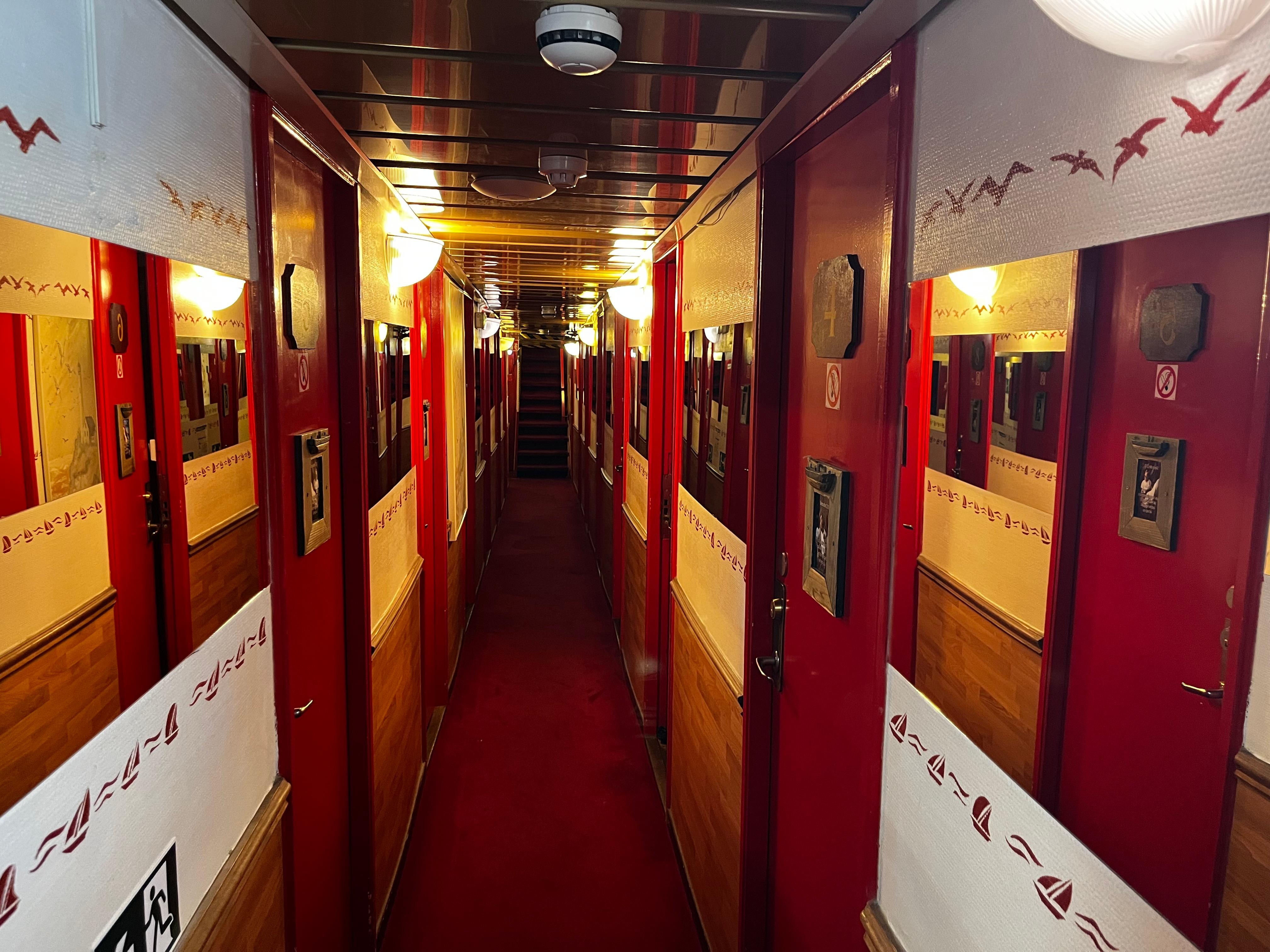 The hallway to access the bunk rooms on the lower level.