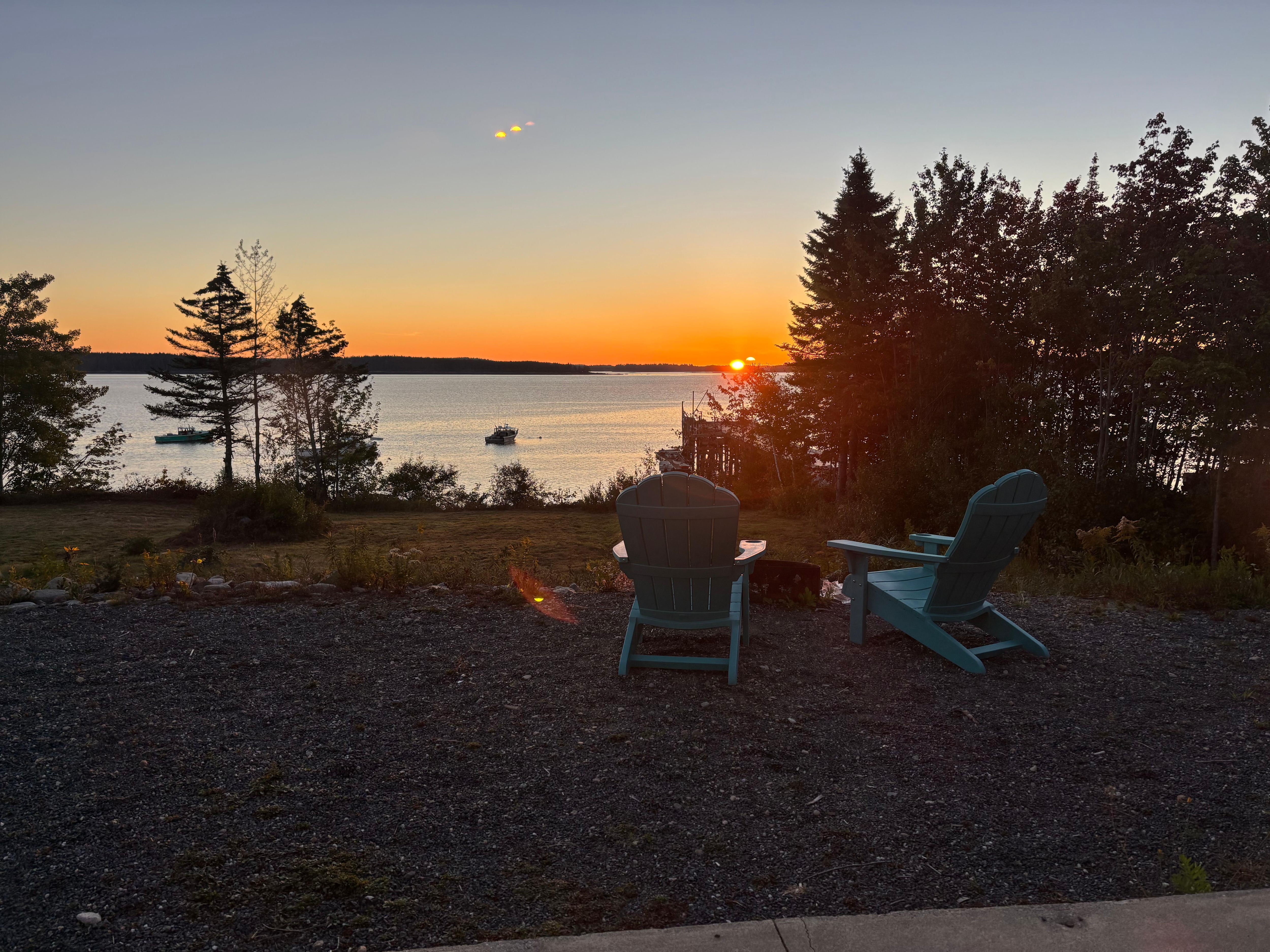 Watching the sunrise out the back door. 