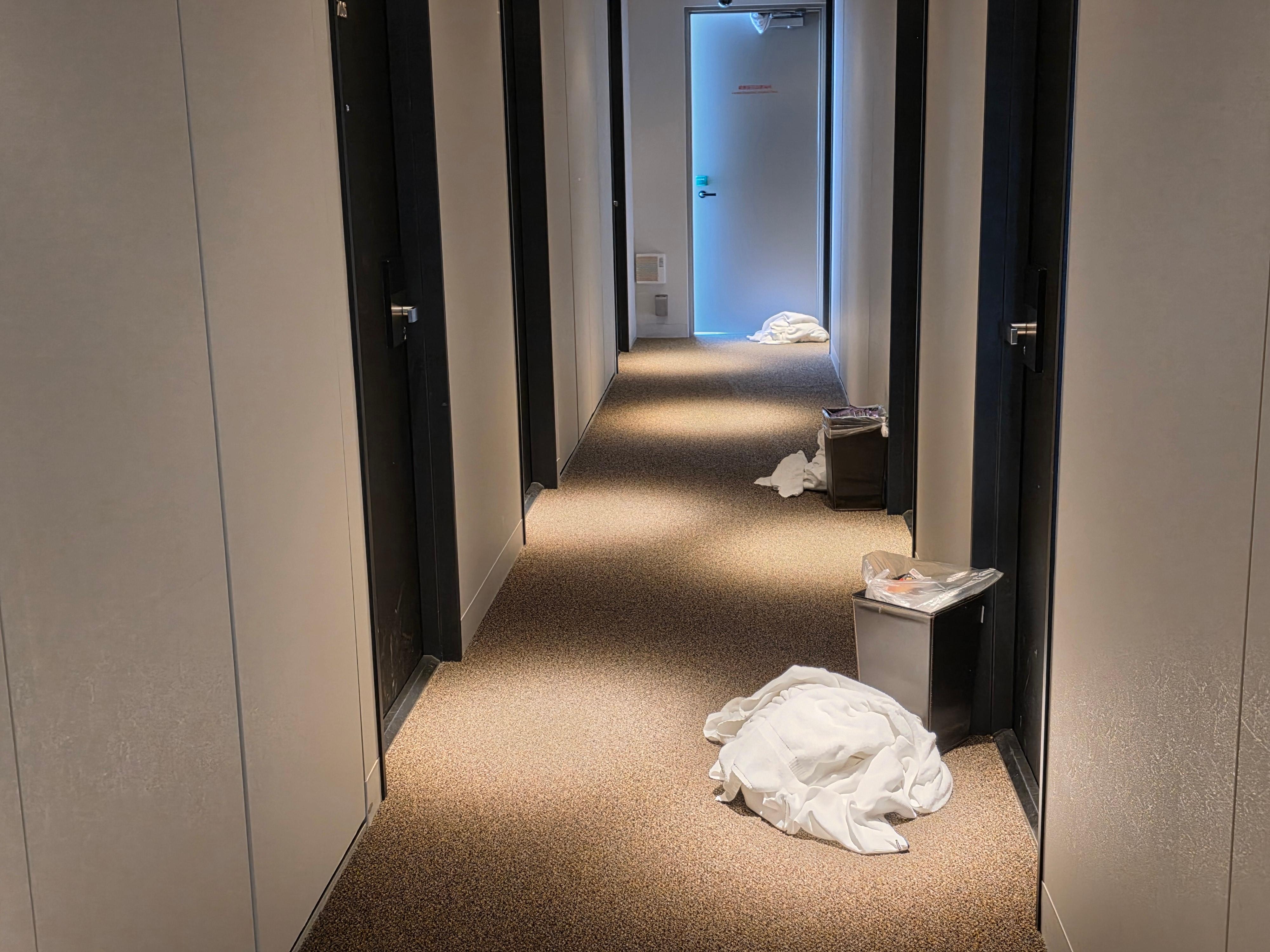 Need to throw used towel and garbage at room door.