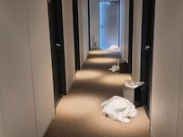 Need to throw used towel and garbage at room door.