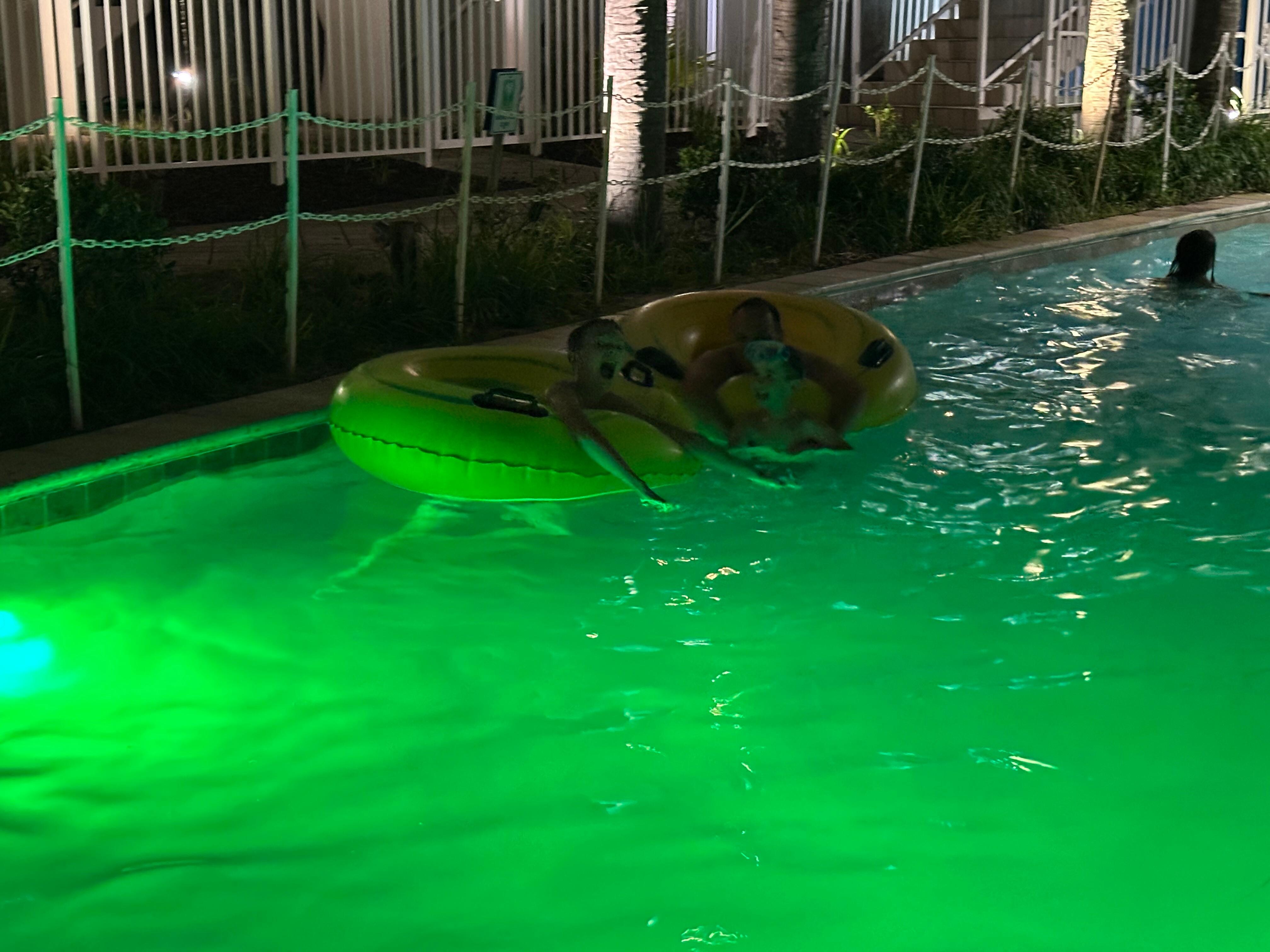 Night swimming in the lazy river was a nightly favorite. 