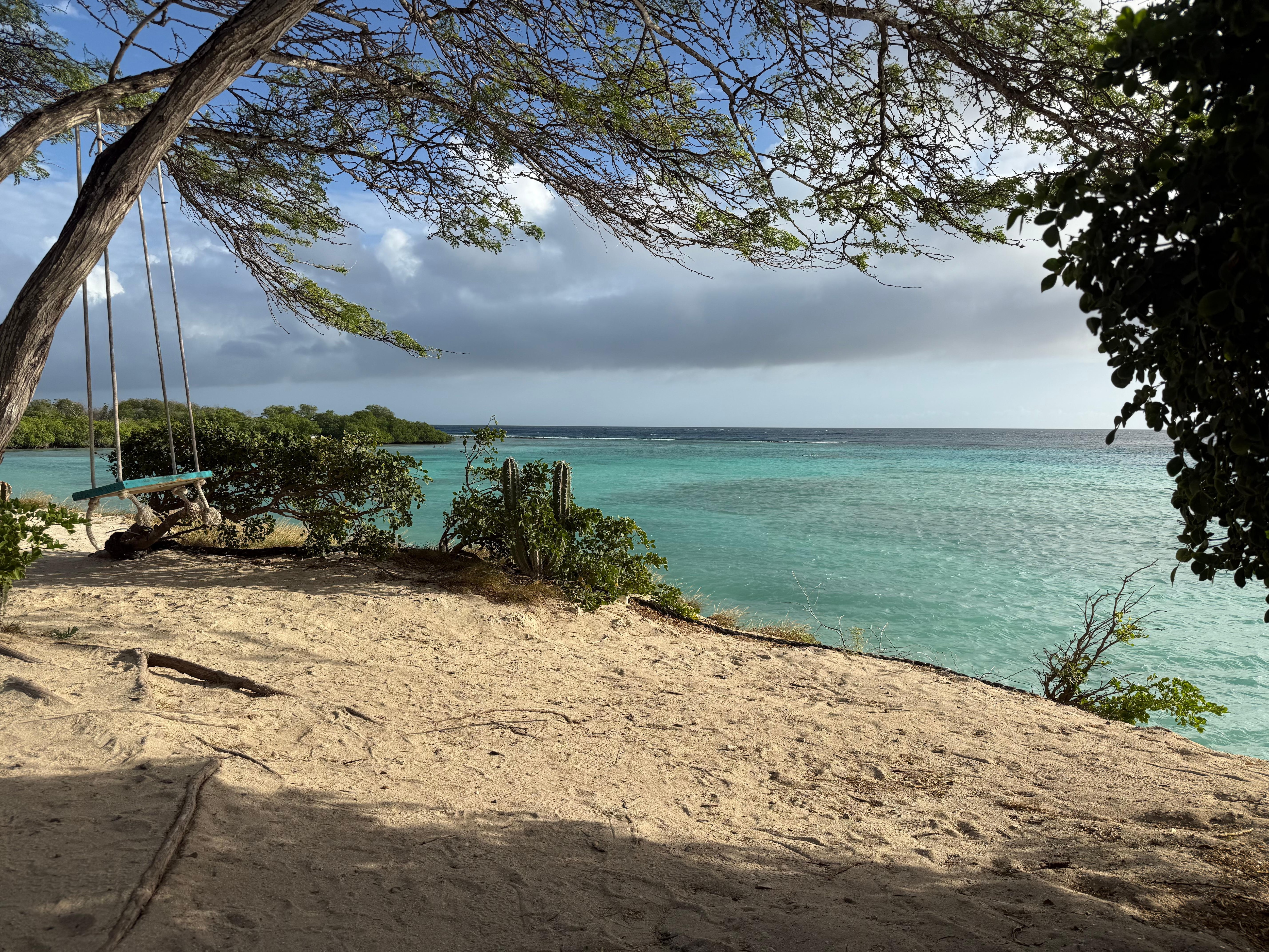 Sitting on a beach chair across the street on the bluff