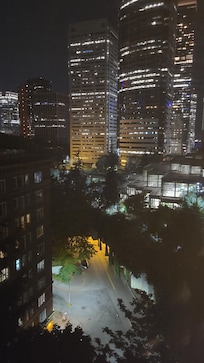 Living room view at night.