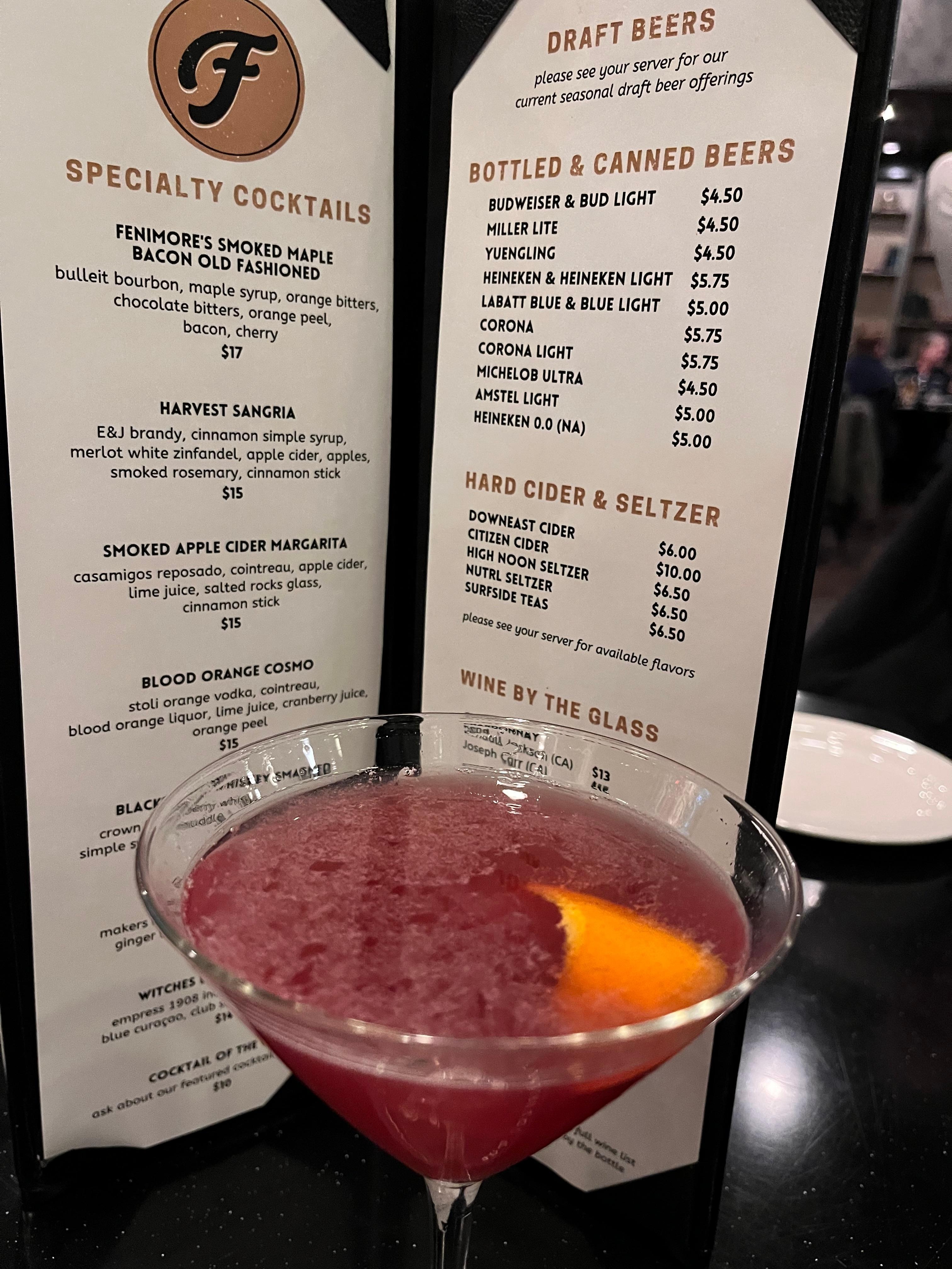 Blood orange martini at the pub. Yummy!