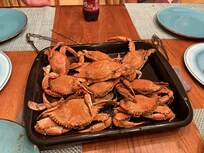 Crab caught on the dock and cooked up in the lovely kitchen