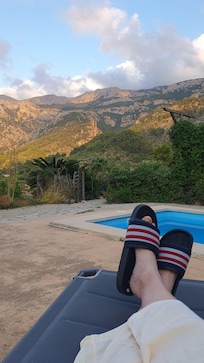 Lounging by pool