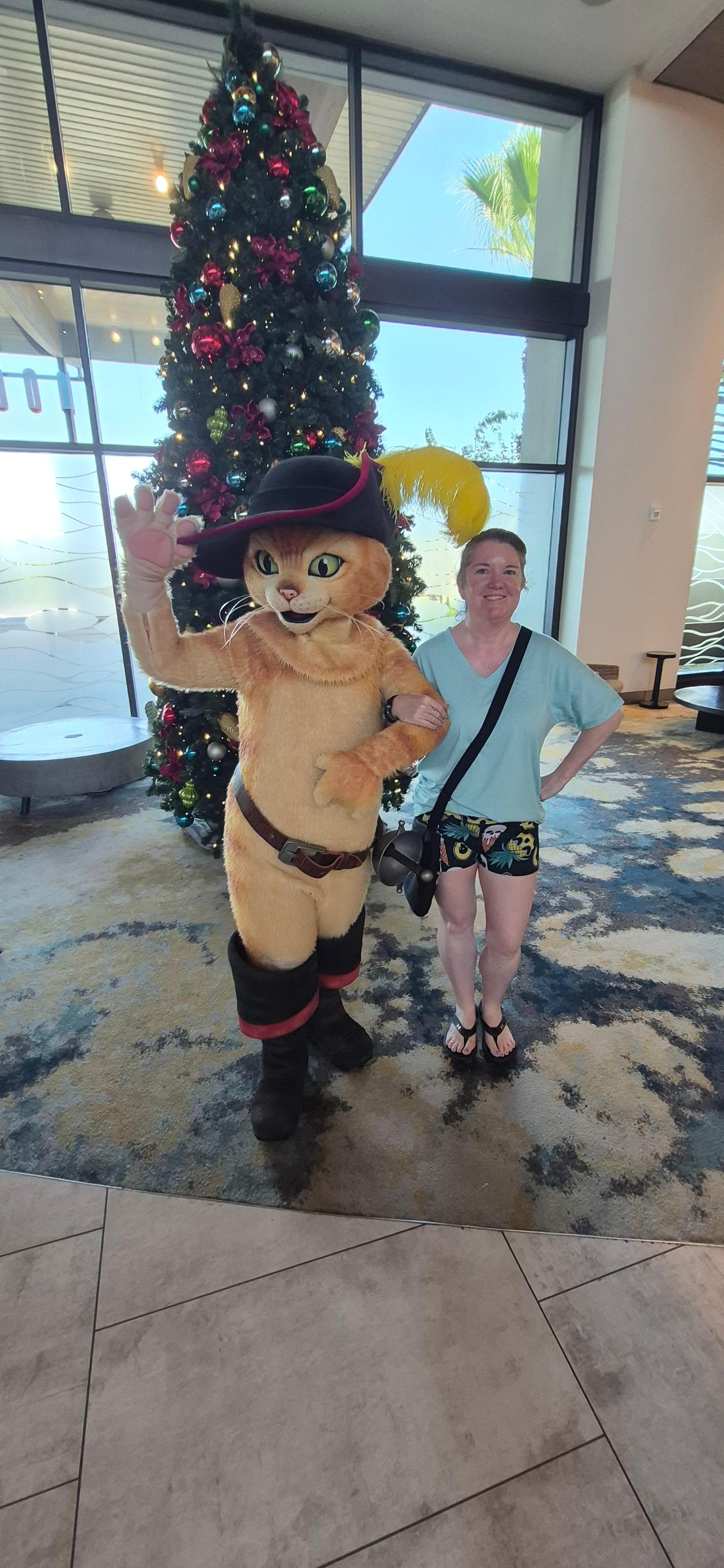 Character meeting in the lobby at Dockside.