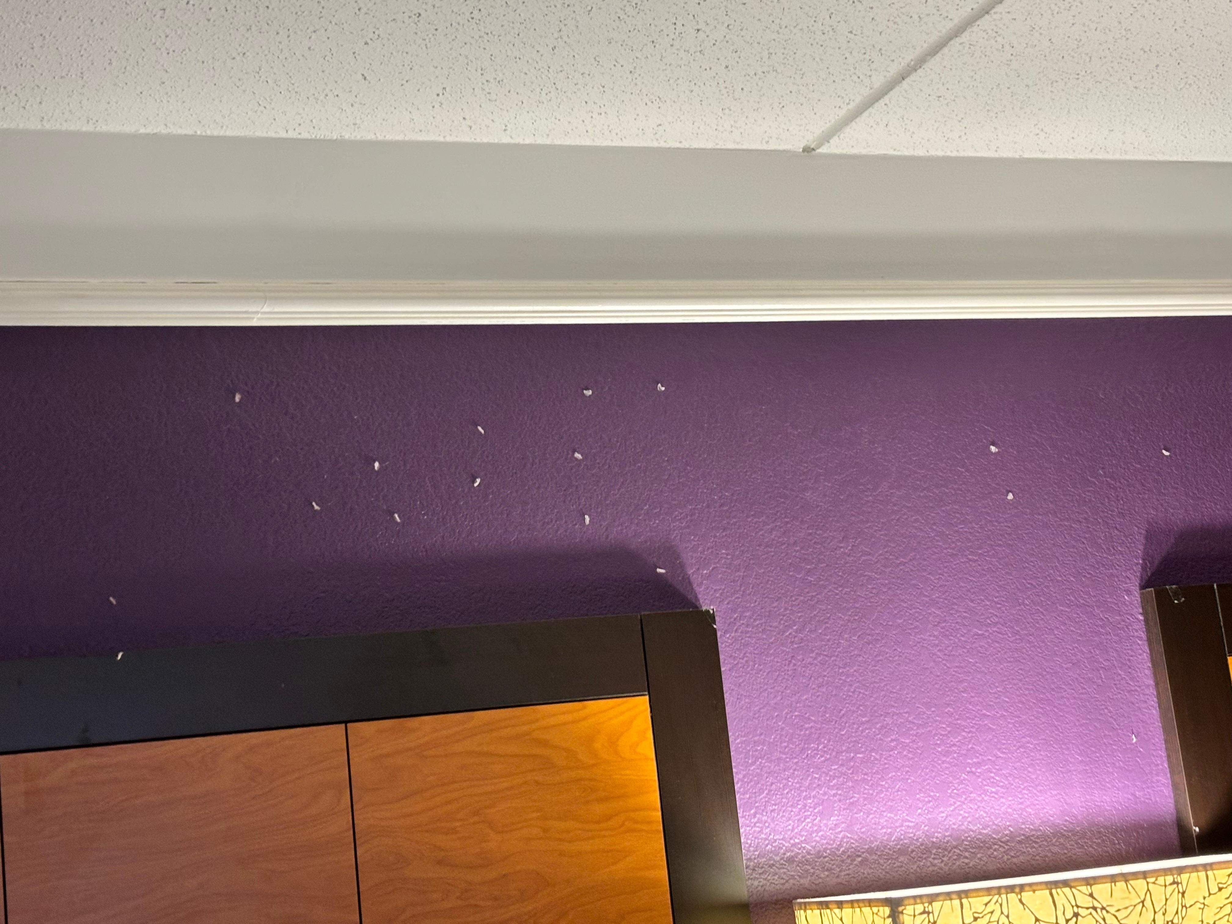 Tape left on the walls from decorations, I am guessing from a previous guest. 