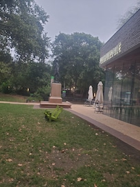 Sister Cities Park across the street. Café, splash pads, children's rock climbing and swimming f
