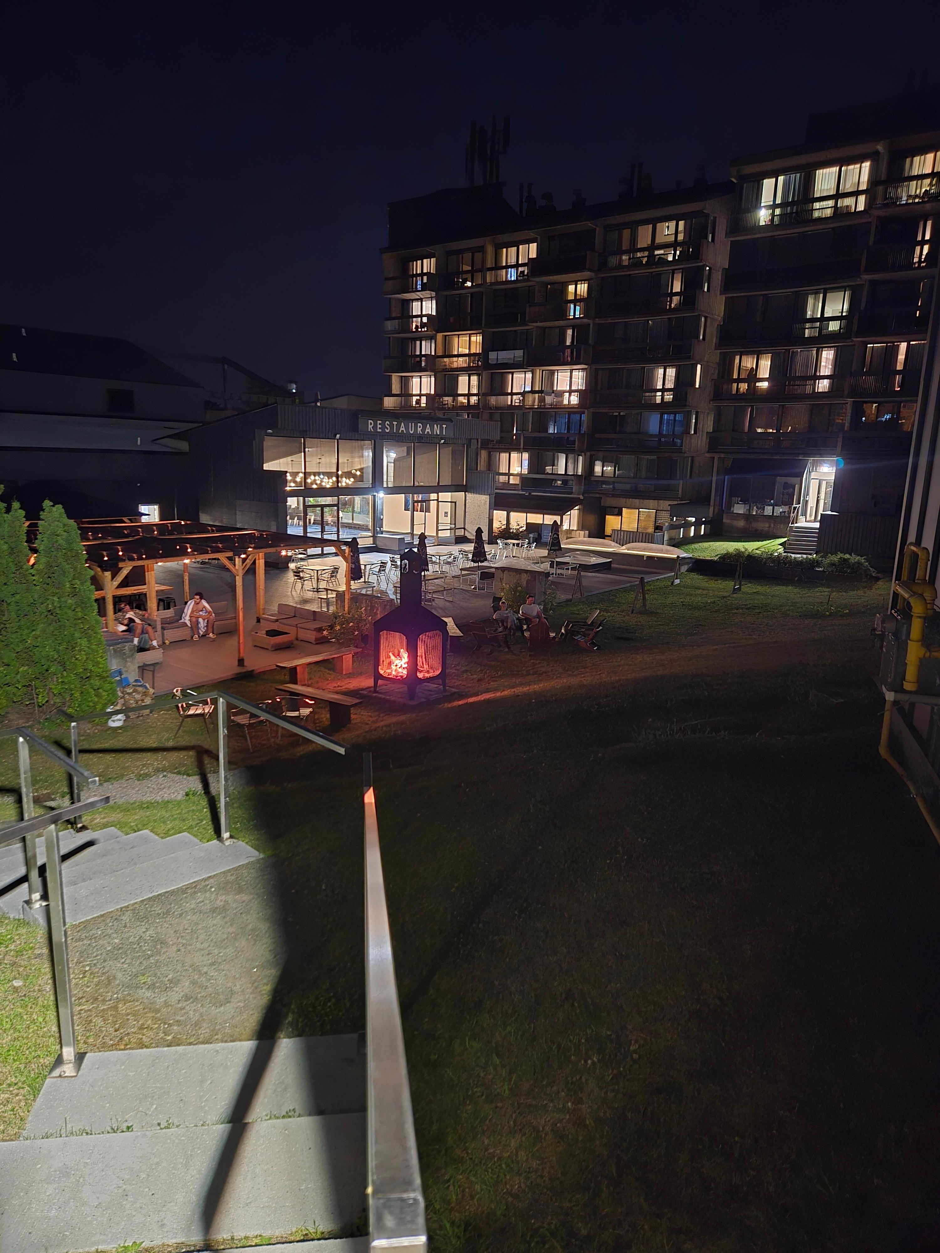Outdoor space with gazebo, and fireplace 