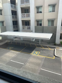 View of the road from the balcony.