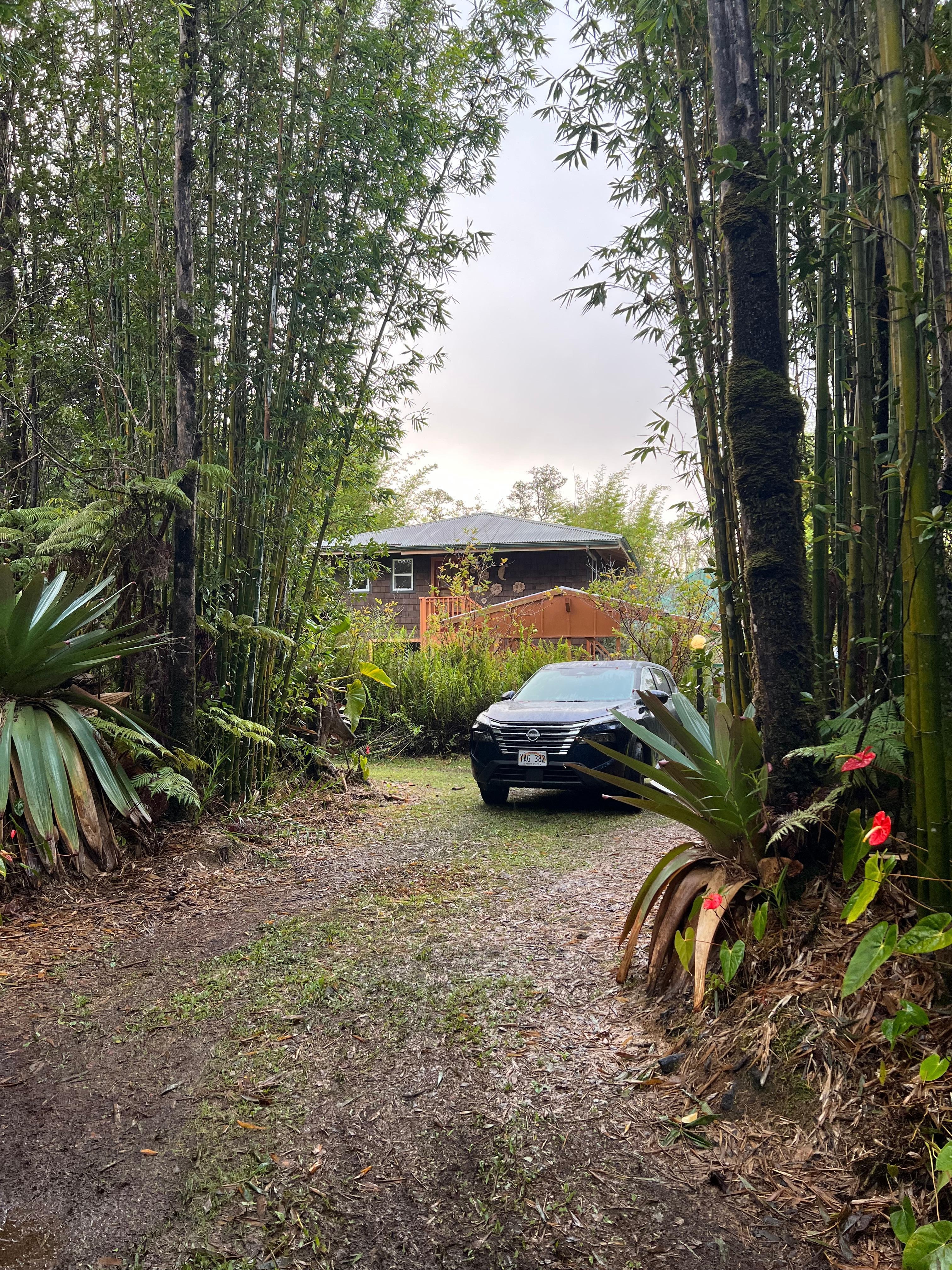Our rental car in the most beautifully landscaped driveway 