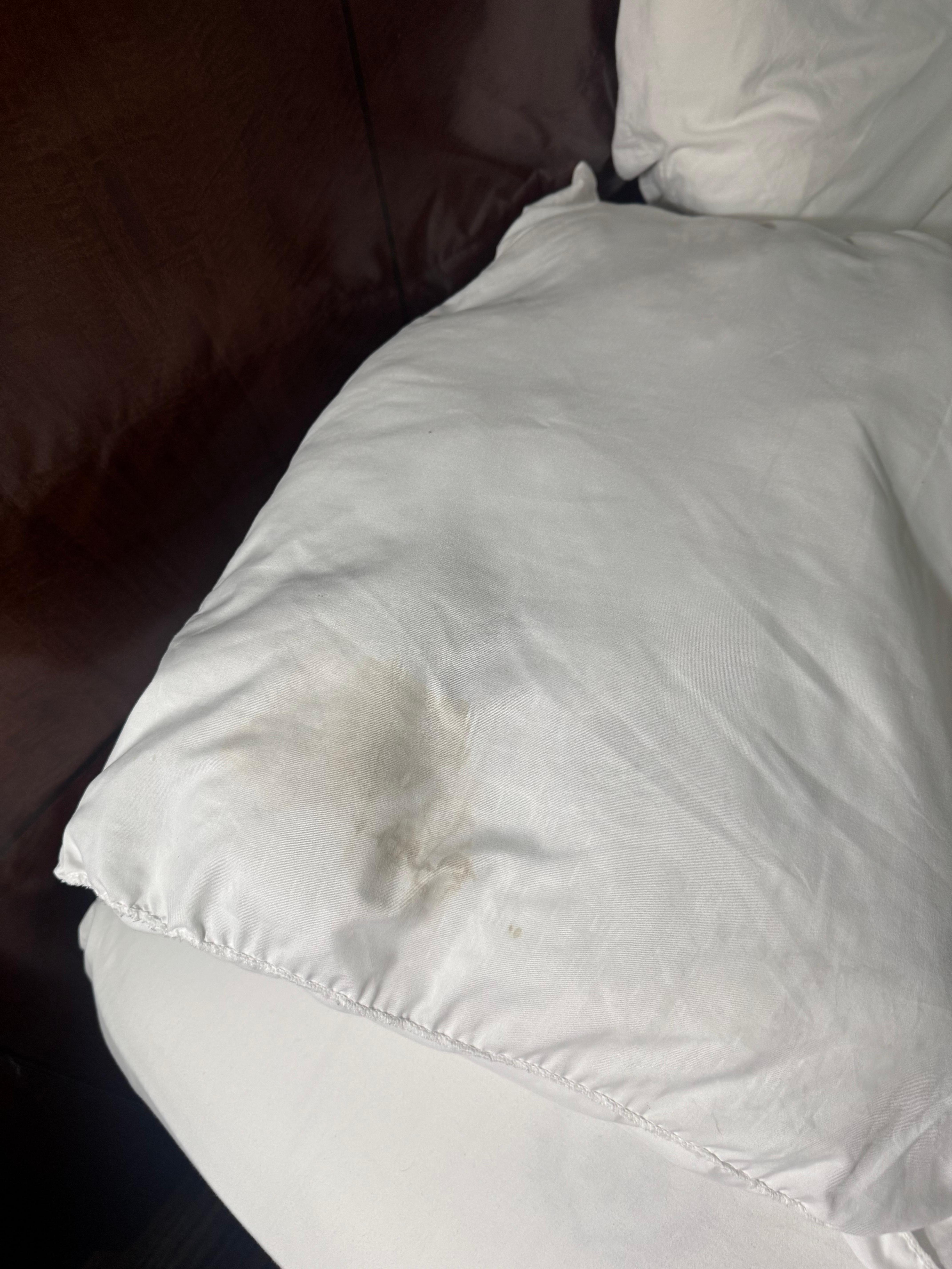 Pillow had no pillowcase and smelled weird and well look at it
