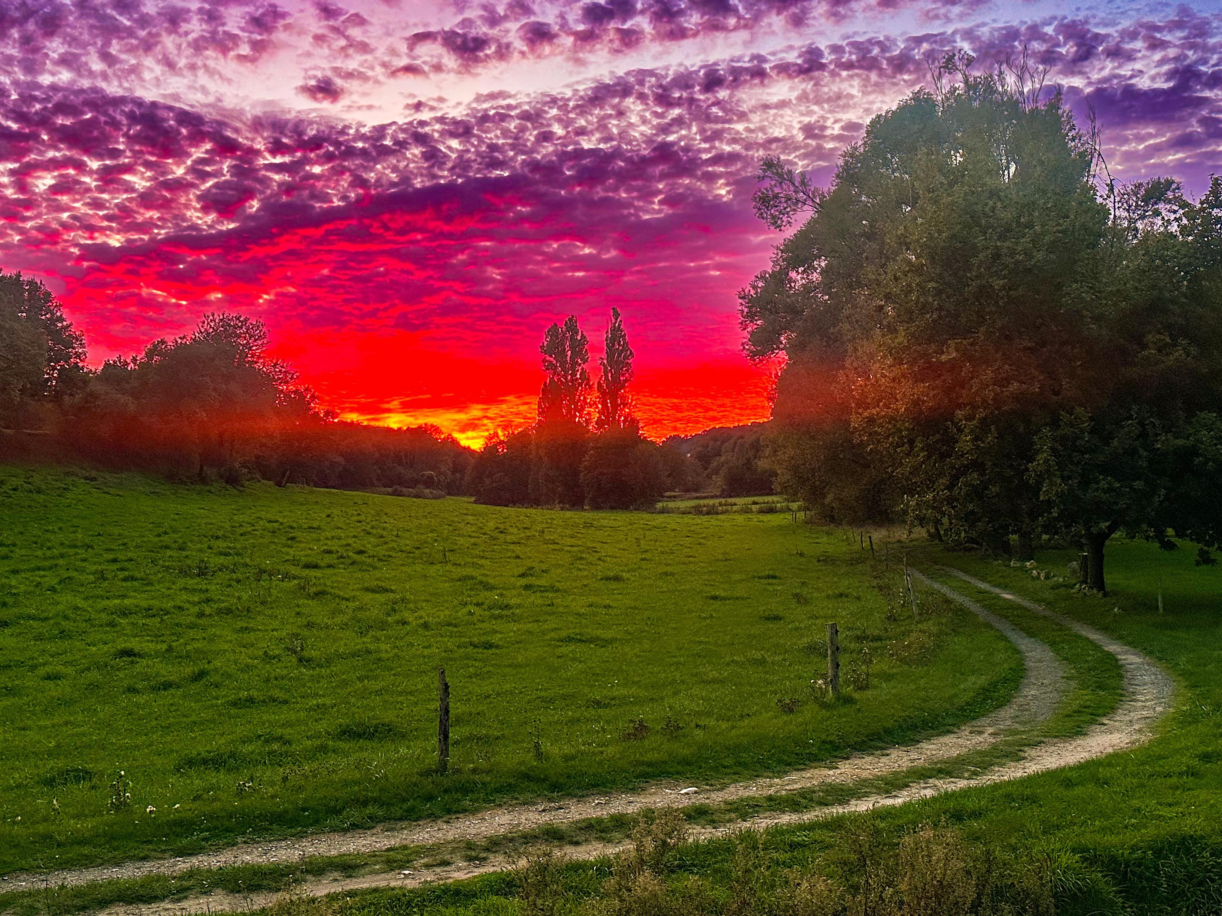 Fiery sky sunset in September 
