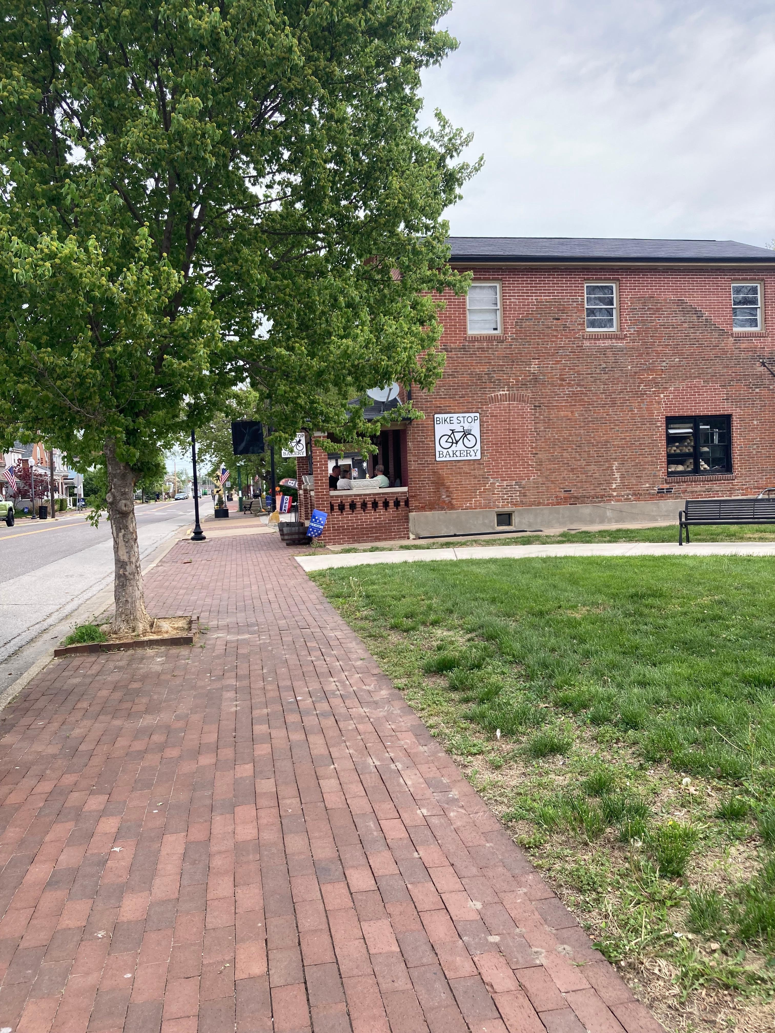 Bike shop bakery next to park
