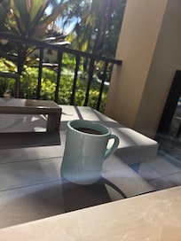Morning coffee on the patio.