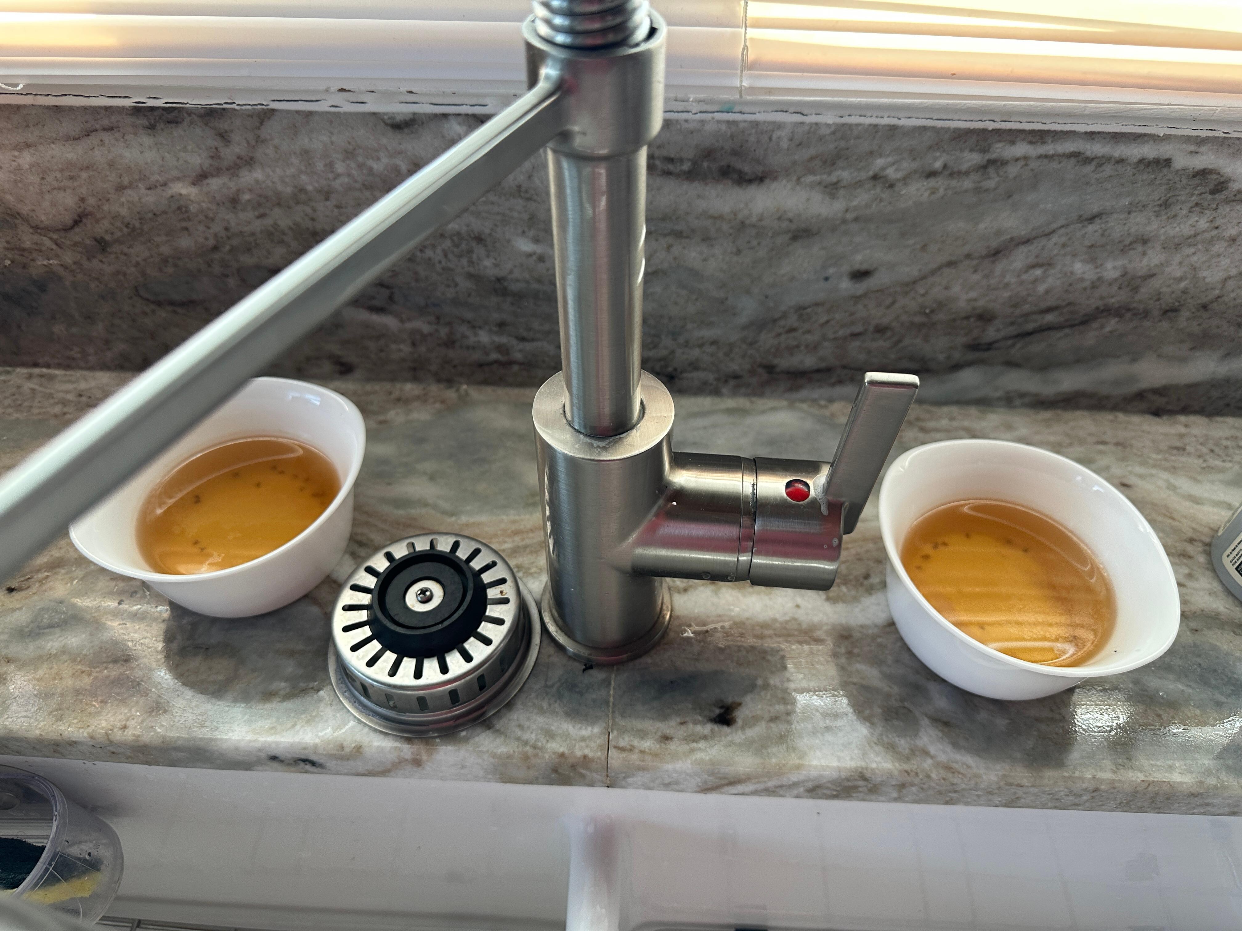 Bowls of vinegar and dish soap to catch fruit flies