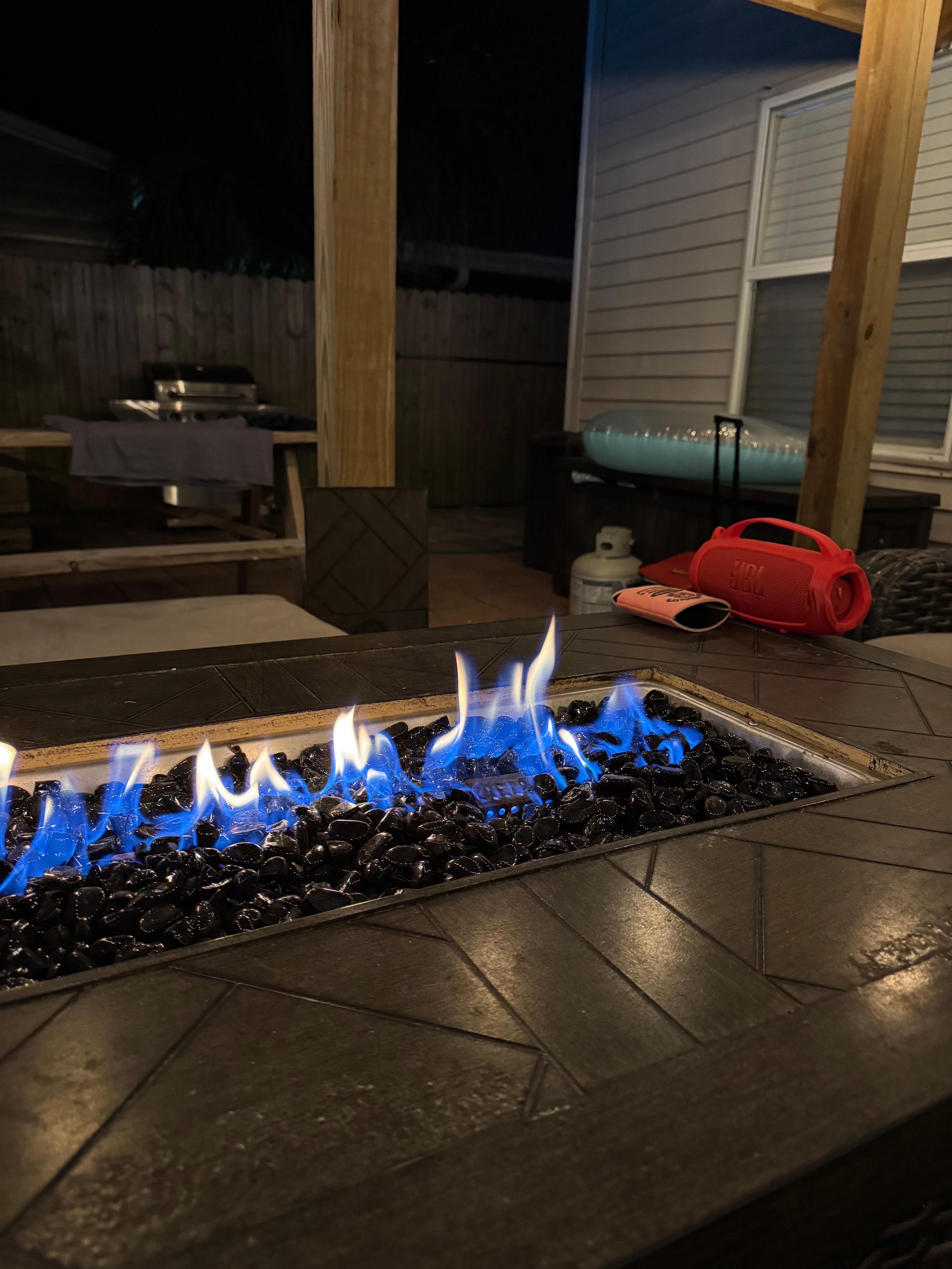 The added fire pit was perfect for sitting out in the evenings. 