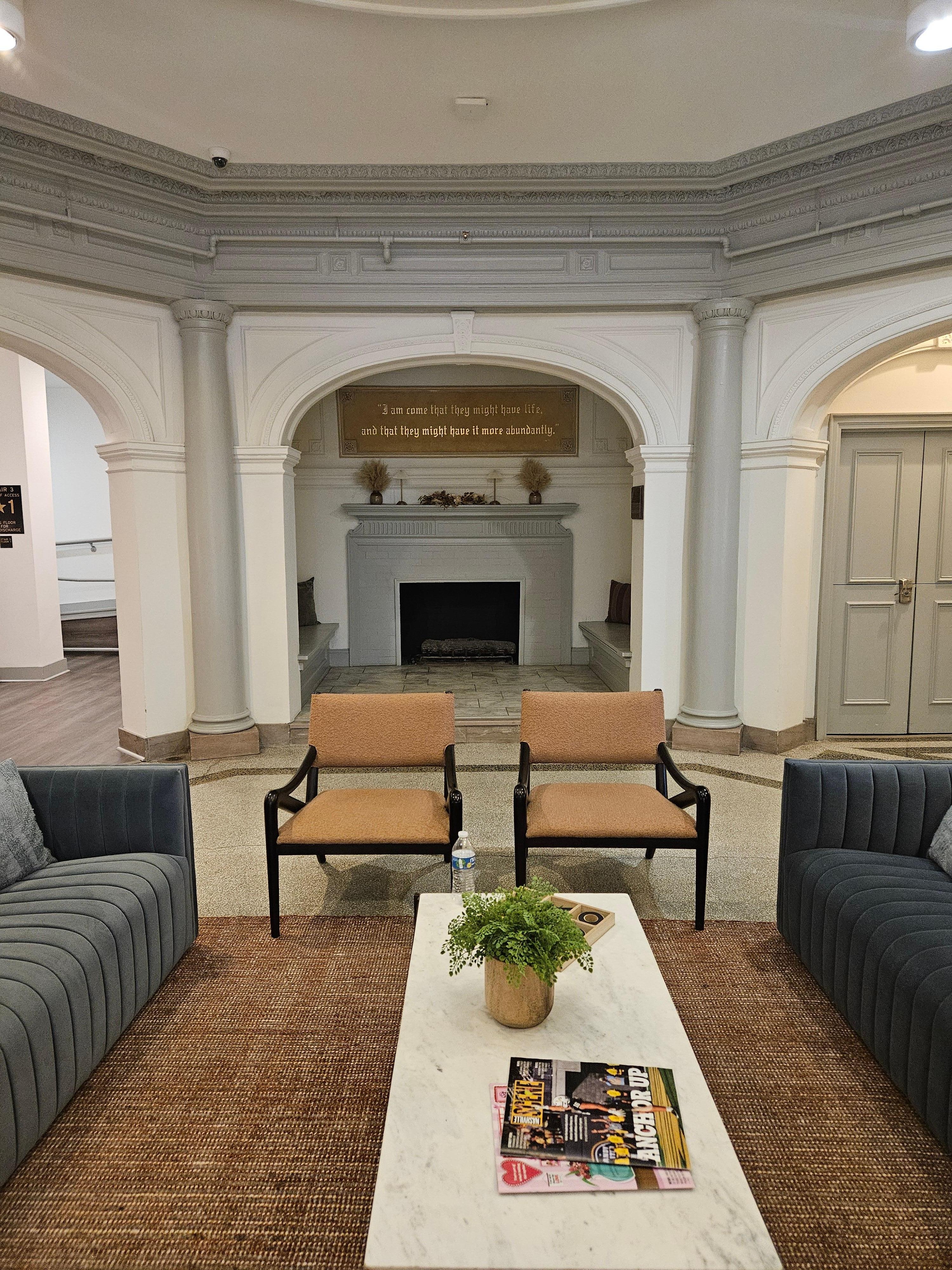 Hotel lobby just inside entrance.