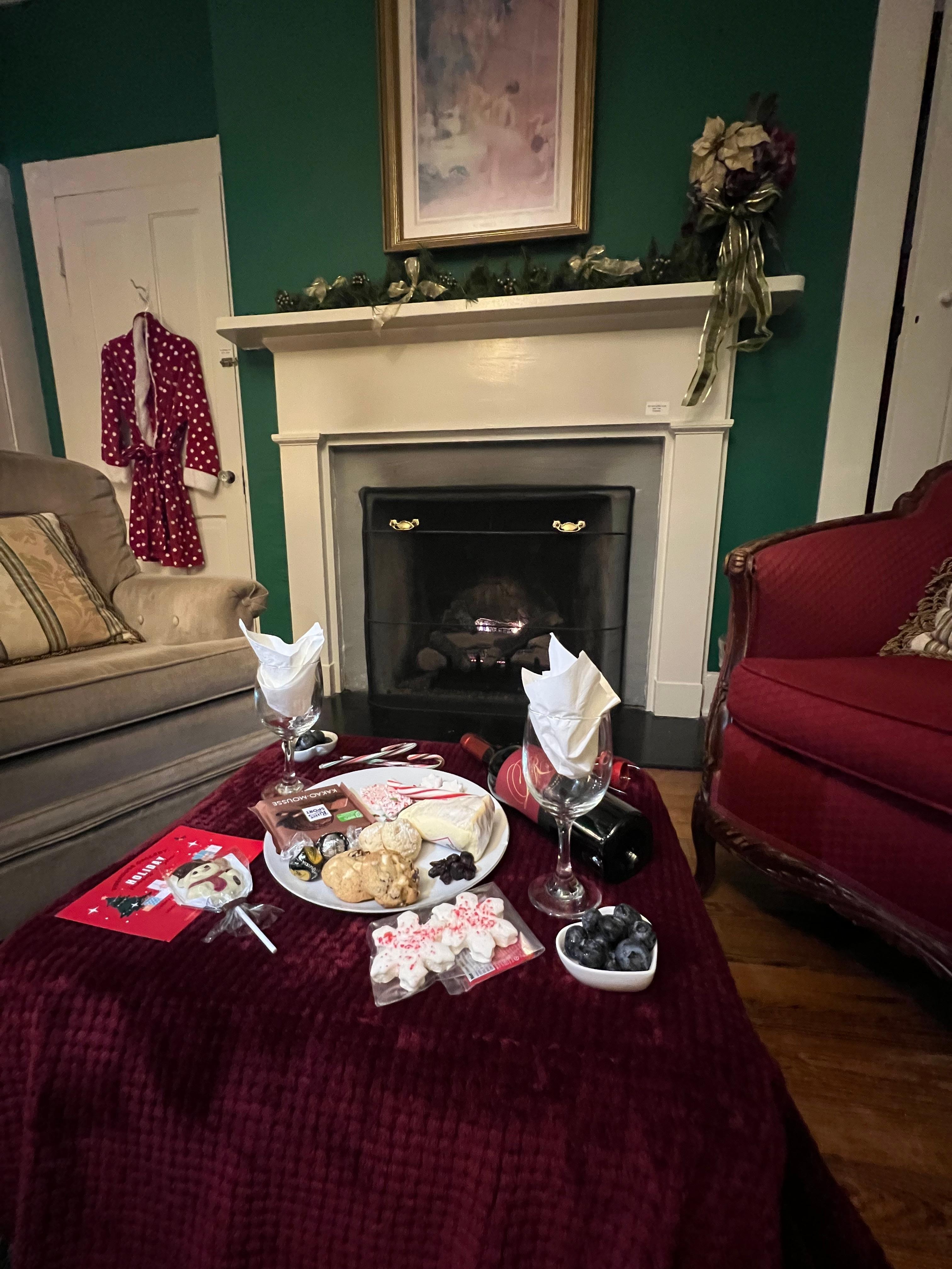 Nice & cozy at the front of fireplace 