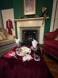 Nice & cozy at the front of fireplace