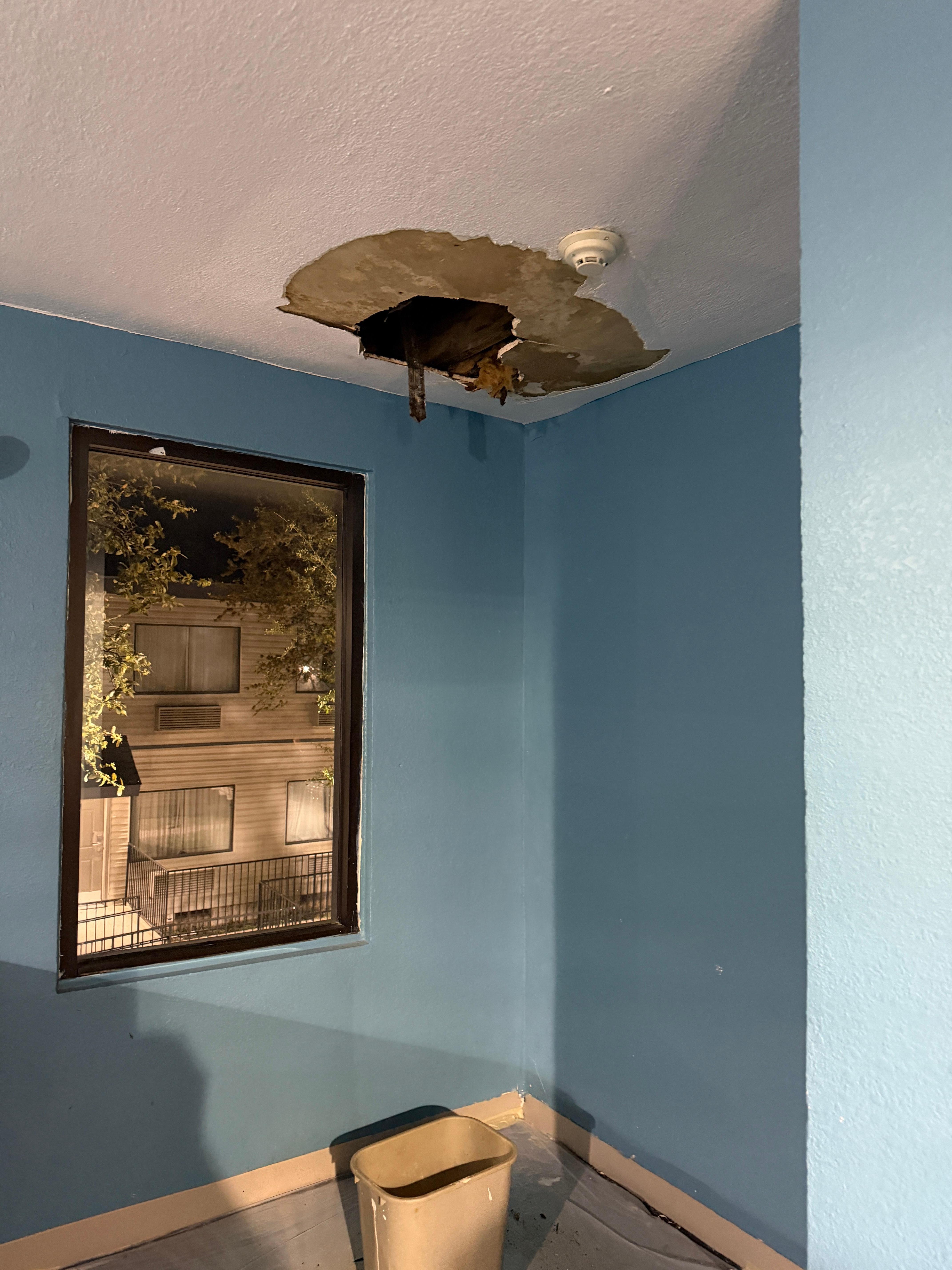 Huge hole in the ceiling. 