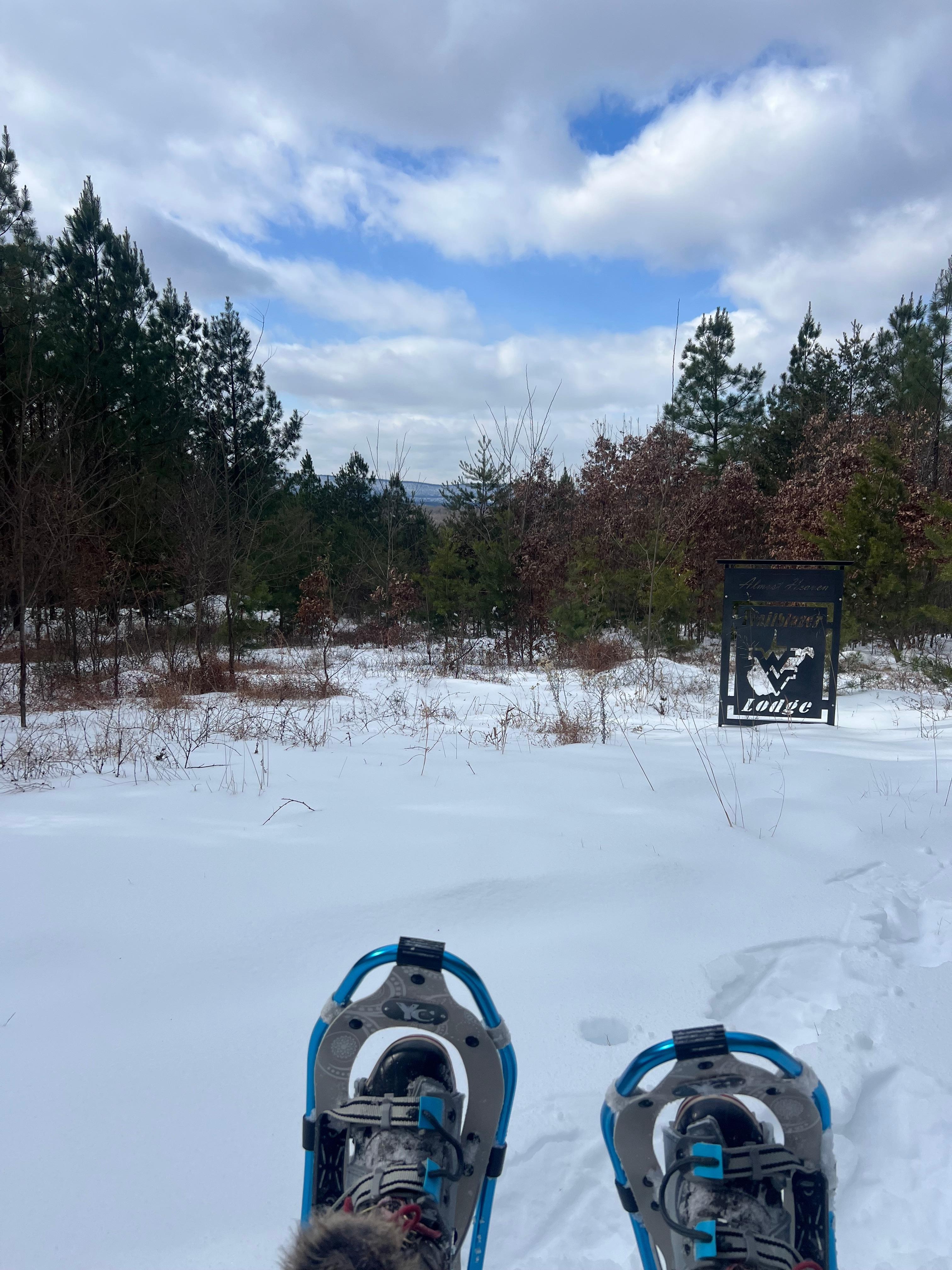 The end of the property’s hiking trail has this beautiful view. We brought our own snow shoes!