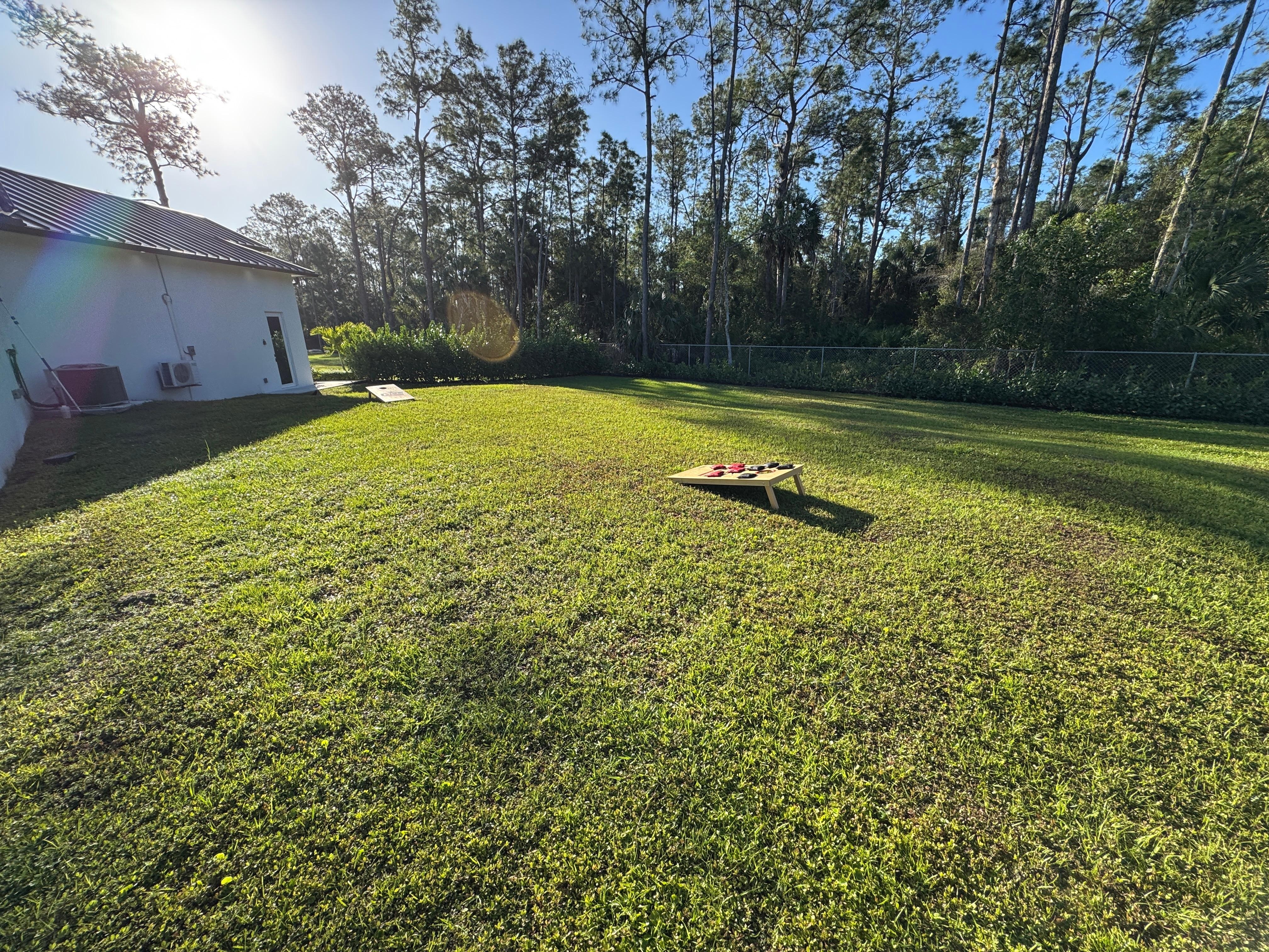 Corn hole in side yard
