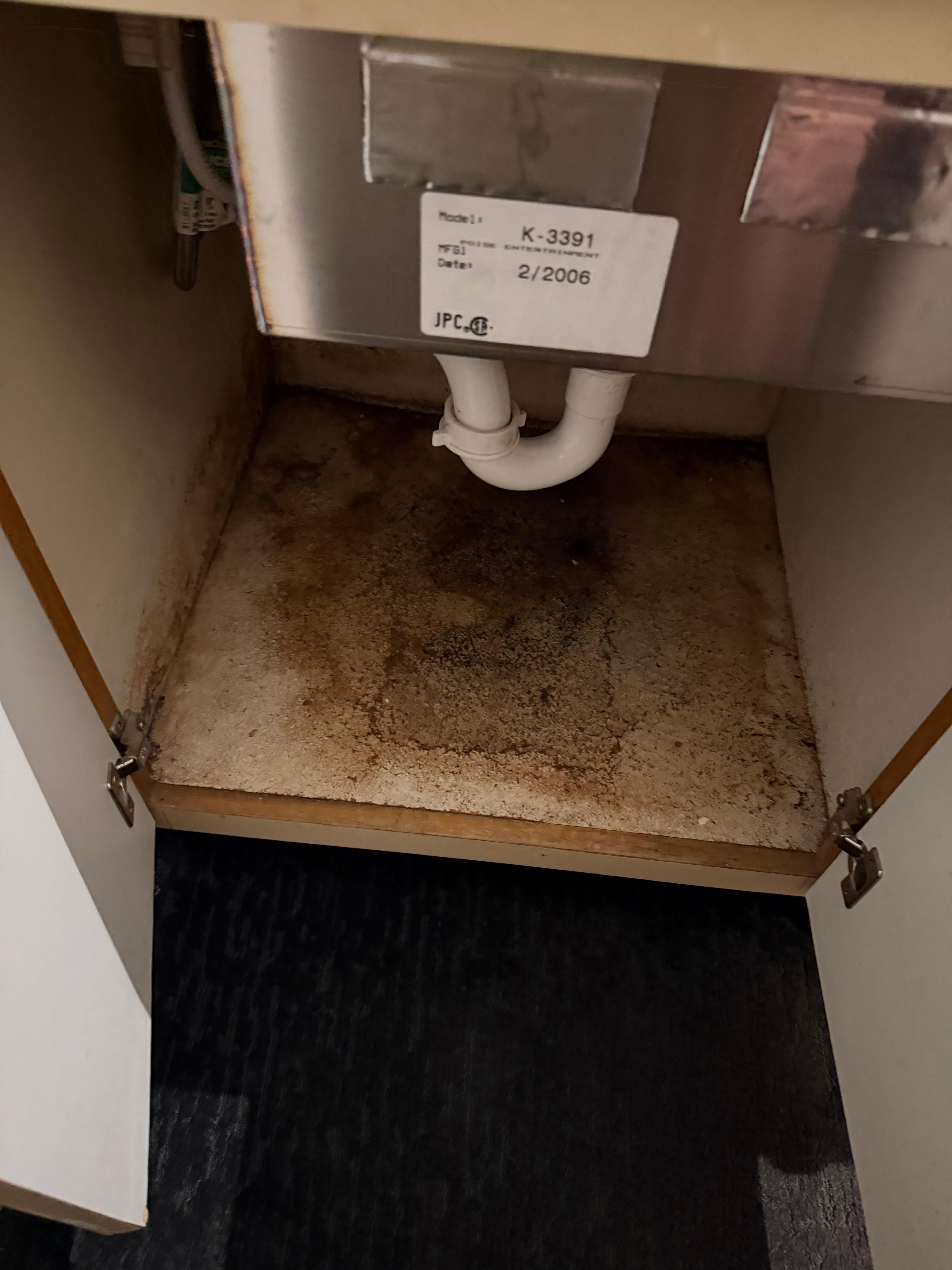 Water damage under kitchen sink. 