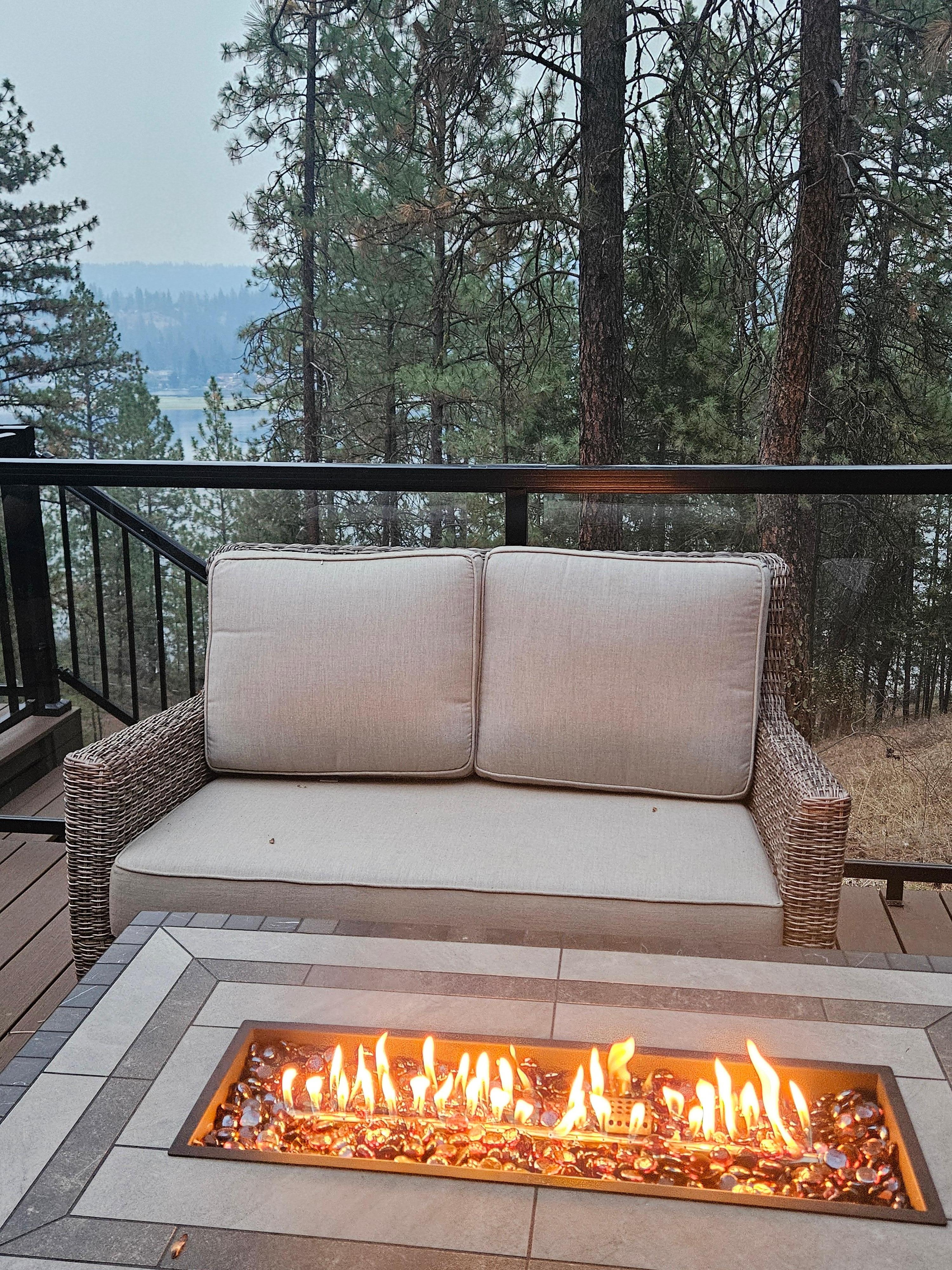 Cozy fire pit on the back deck. 