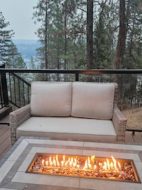 Cozy fire pit on the back deck.