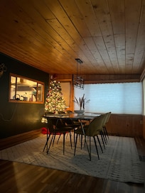 Beautiful space to dine and sitting room with wood burning stove.