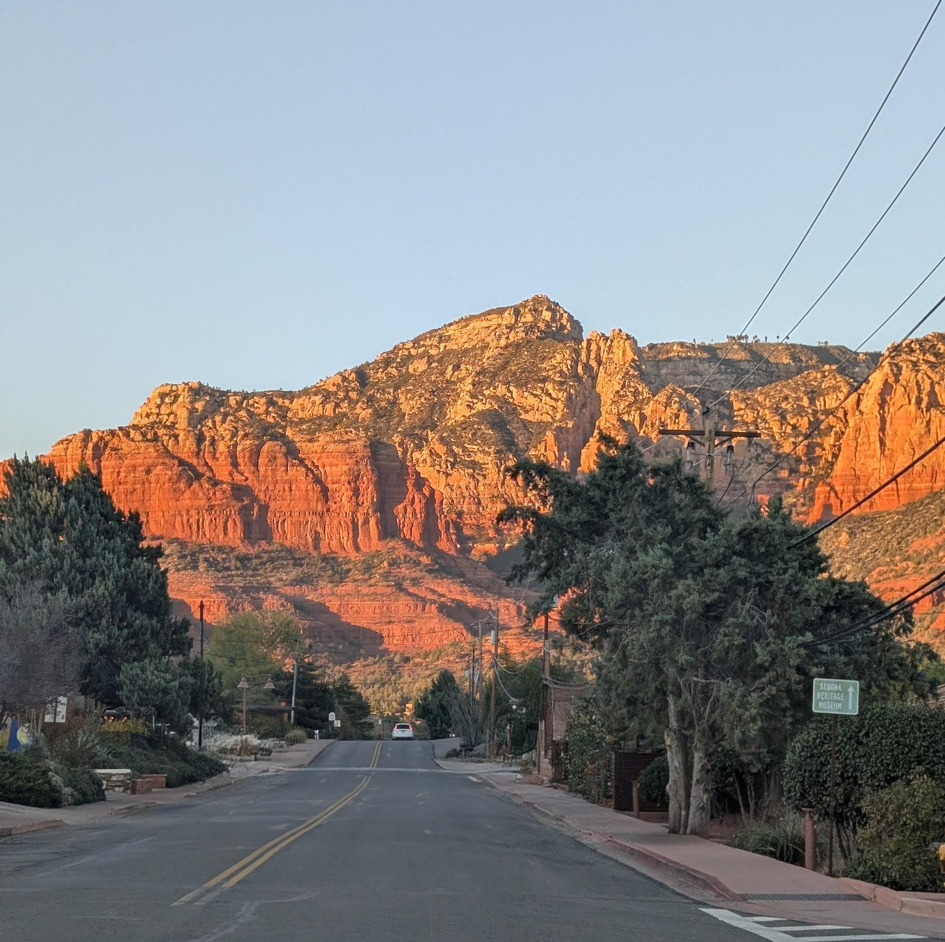 View of the mountains while walking a short distance to the shops. 
