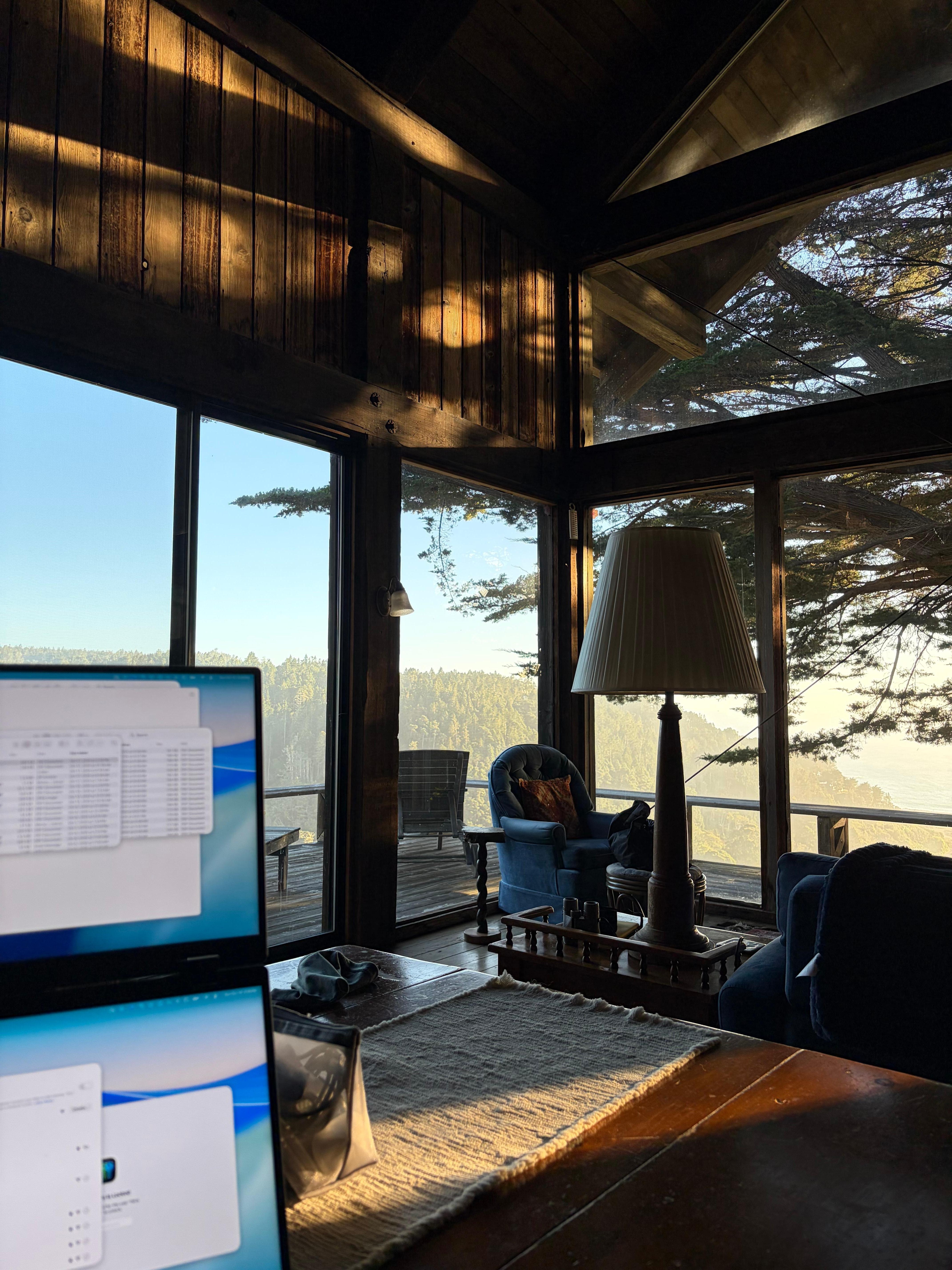 Working from the dining table. 